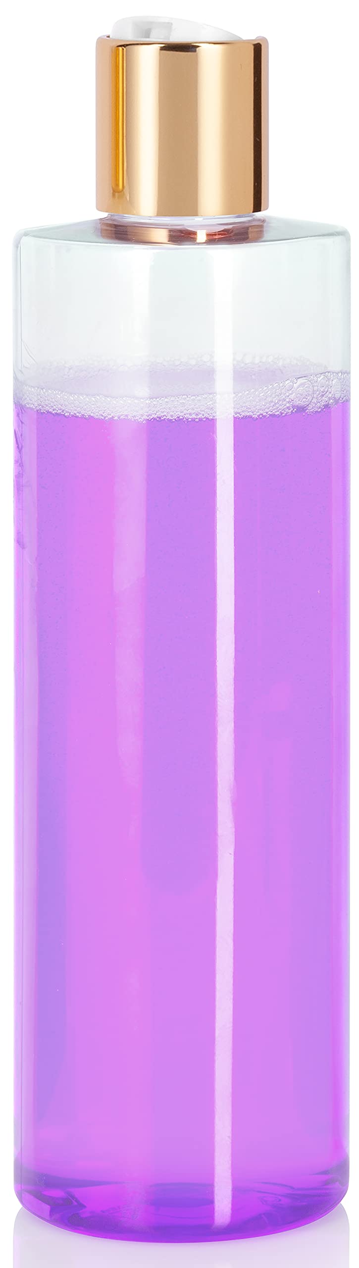 JUVITUS 12 oz Clear PET Plastic Bottles with Gold Disc Cap - BPA Free, 6 Pack - Ideal for DIY Crafts, Essential Oils, Hair Dye & Cosmetic Storage