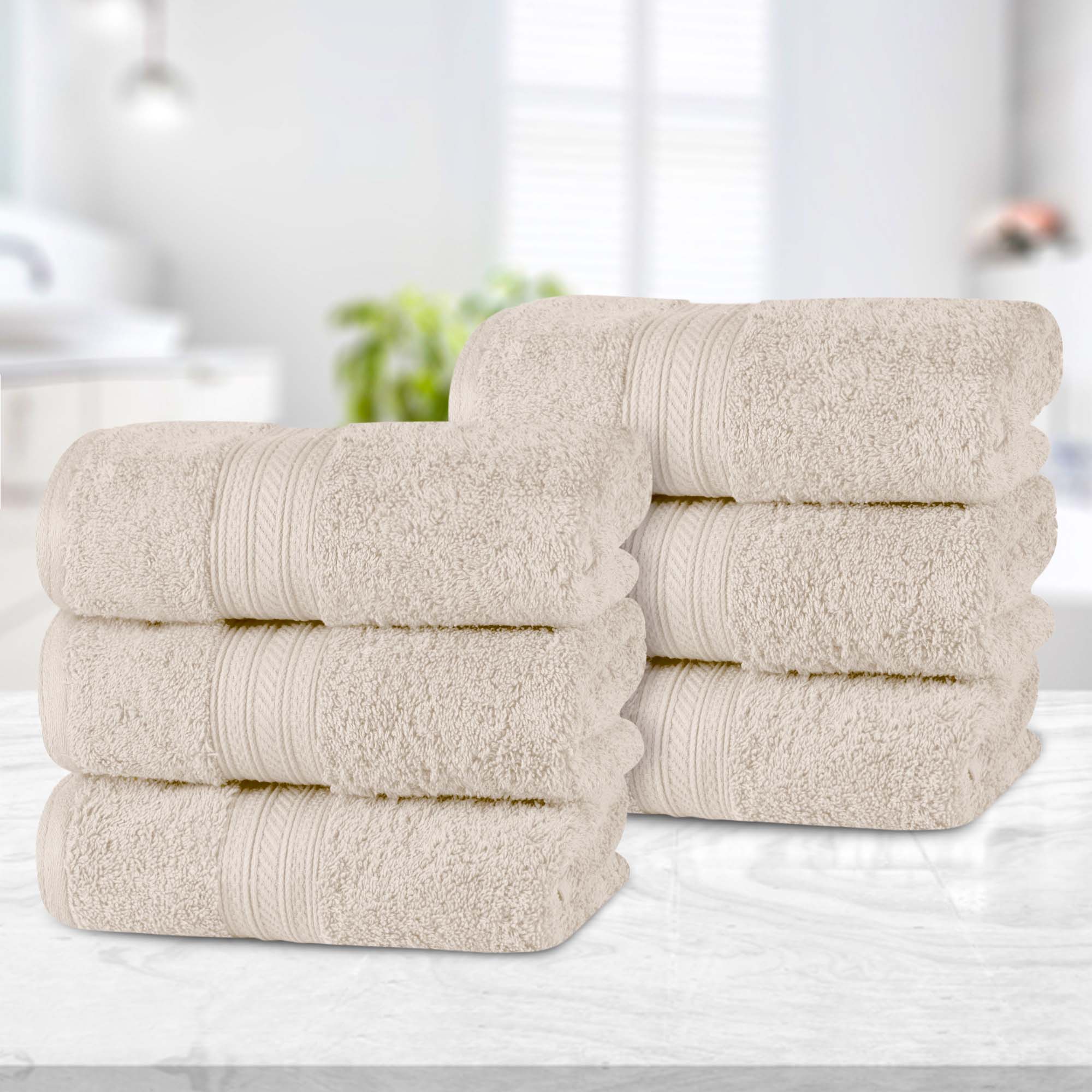 Premium Atlas Cotton Plush Absorbent Heavyweight Luxury Hand Towels - Set of 6 Soft Bathroom Towels for Spa, Guest Bathroom, and Upscale Hotel Use
