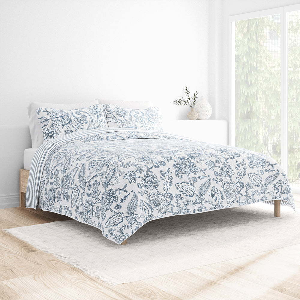 Floral 3-Piece Quilted Coverlet Set - Soft Bedspread for Queen Size Bed - Perfect for Spring & Summer Bedroom Decor