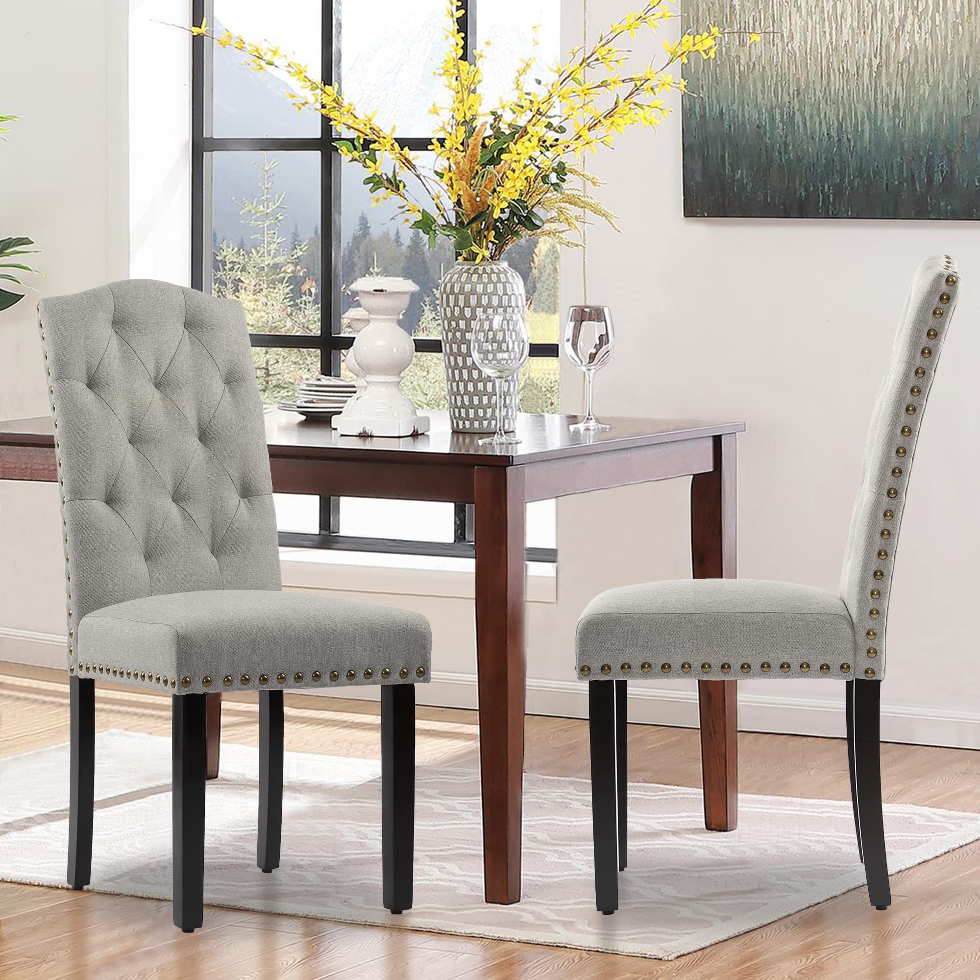 DAGONHIL 2-Piece Upholstered Dining Chair Set - Armless Kitchen Chairs with Black Solid Wood Legs for Home, Kitchen & Living Room (Gray) - Perfect for Small Spaces & Modern Dining Areas