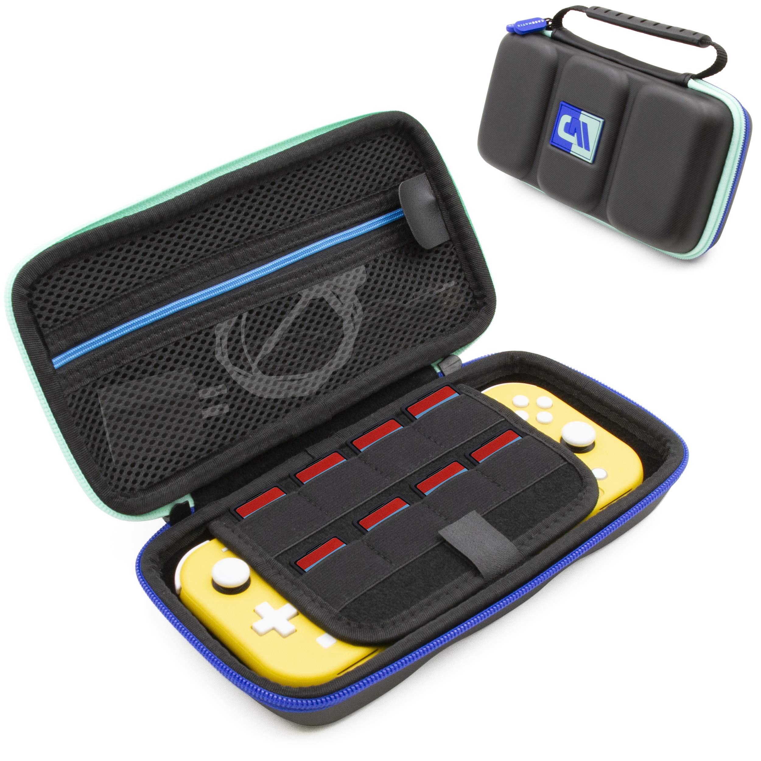 Premium Hard Shell Travel Case for Nintendo Switch Lite - Protective Carrying Case with 8 Game Slots, Non-Scratch Screen Divider & Accessory Storage | Durable Protection with Comfortable Handle for Gaming On-The-Go, Commuting & Travel Accessories