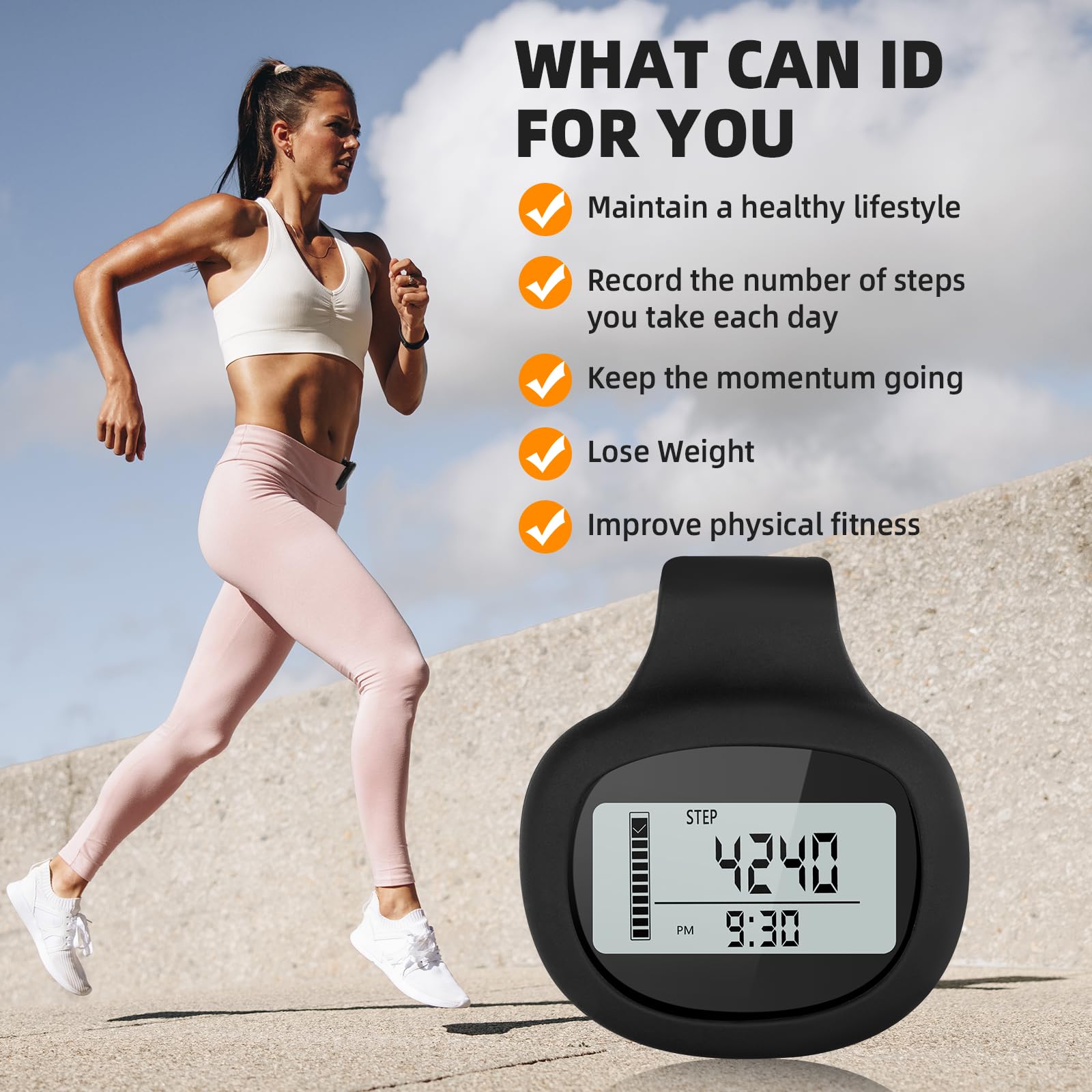 Mini 3D Pedometer - Portable Step Counter with Silicone Case & Clip - Tracks Steps, Distance (Miles/KM), Calories & 7-Day Memory - Perfect for Walking, Running, Hiking & Fitness Tracking