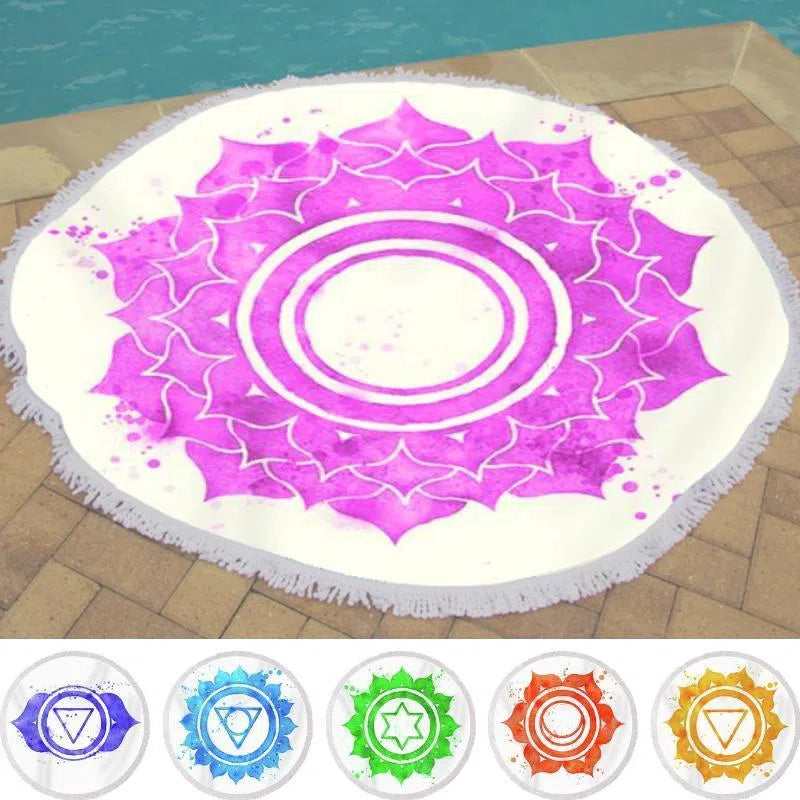7 Chakras Round Beach Towel Set - Yoga Meditation & Spiritual Healing Accessories - Perfect for Beach, Pool, Yoga Practice & Spiritual Decor
