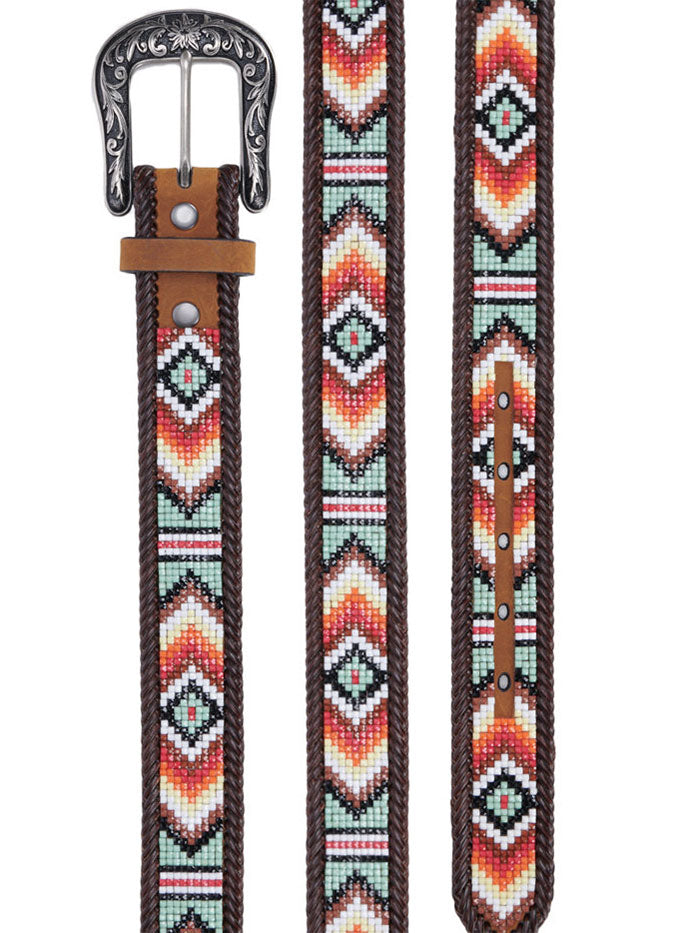 Nocona Women's Southwestern Diamond Beaded Side Lacing Belt - Tan | Western Fashion Accessory for Cowgirl Boots, Jeans & Boho Outfits
