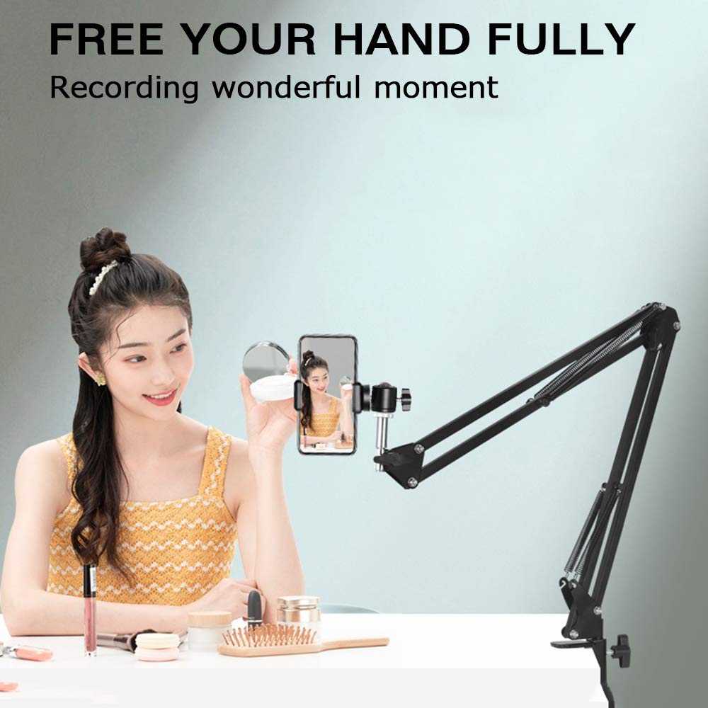 YIYANT Overhead Tripod Mount Articulating Arm - Adjustable Phone Holder & Webcam Stand with Desk Clamp - Perfect for Video Recording, Live Streaming, YouTube Videos & Online Classes (Blue)