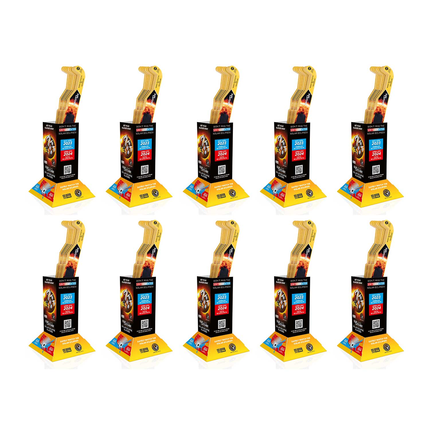 Sun Catcher Solar Eclipse Glasses - 1,000 Pack Bulk Assortment with Counter Displays - ISO & CE Certified for Safe Solar Viewing - Perfect for Astronomy Events, School Science Projects & Eclipse Watching Parties