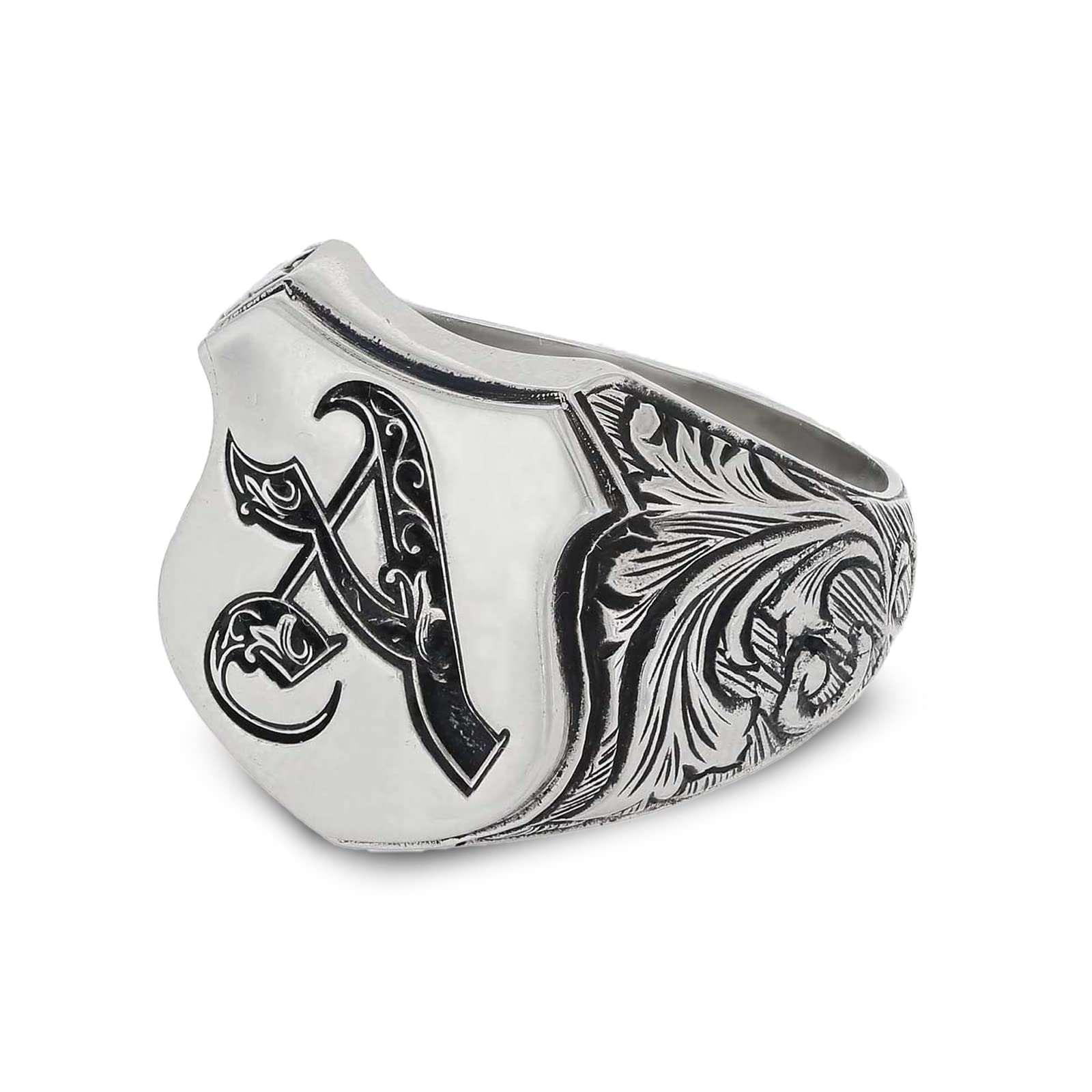 Custom Initial Letter Ring for Men - Handmade Monogram Silver Signet Ring with A-Z Alphabet Jewelry - Personalized Name Ring for Gifts, Engagements & Everyday Wear