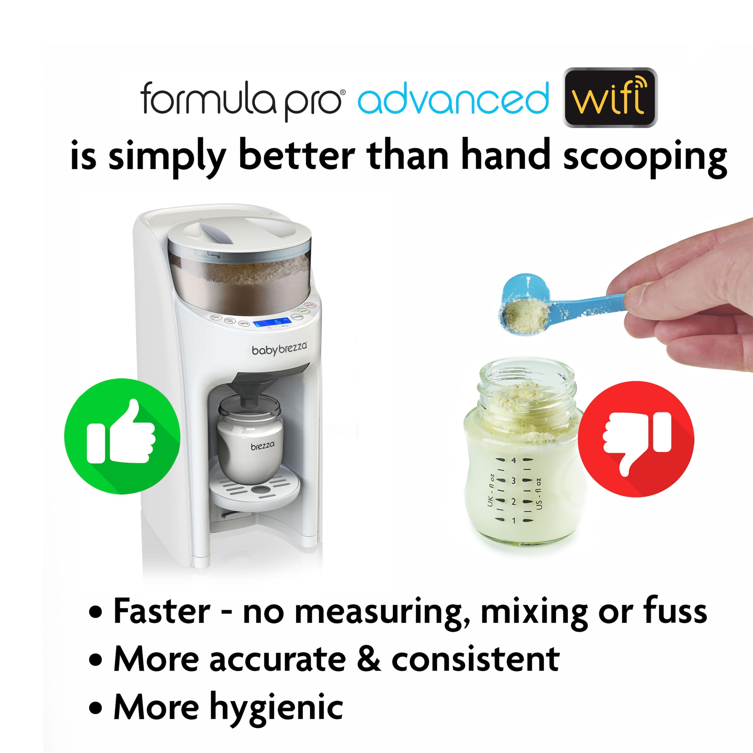 Baby Brezza Formula Pro Advanced WiFi Formula Dispenser - Automatic Warm Baby Bottle Maker with Powder Mixing Technology, White - Perfect for Night Feedings & On-the-Go Parents