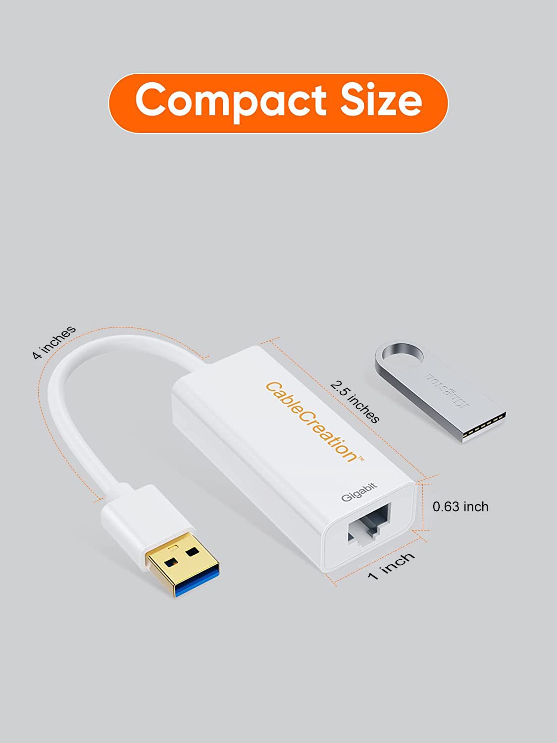 CableCreation USB 3.0 to Ethernet Adapter - Gigabit USB to RJ45 Network Converter (10/100/1000 Mbps) - Compatible with Nintendo Switch, MacBook, Windows, macOS, Linux & Chrome OS - White - Perfect for Gaming, Streaming & Home Office Networking