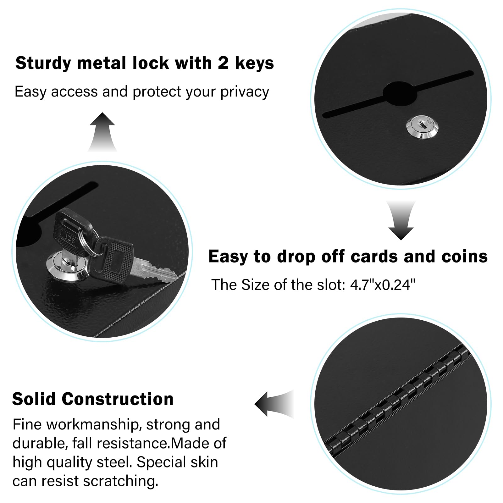 Wall Mounted Metal Suggestion Box with Key Lock - Secure Ballot & Donation Collection Box (8.7