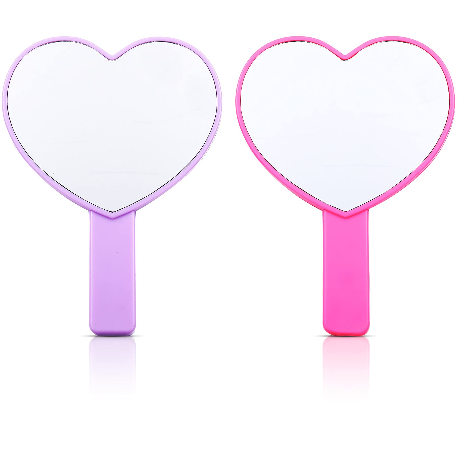 2 Pack Heart-Shaped Handheld Mirrors - Travel Makeup Mirror with Handle, Small Cosmetic Mirror for Women & Girls - Perfect for Valentine's Day Gifts, Bridal Makeup, Travel Essentials (Rose, Purple)