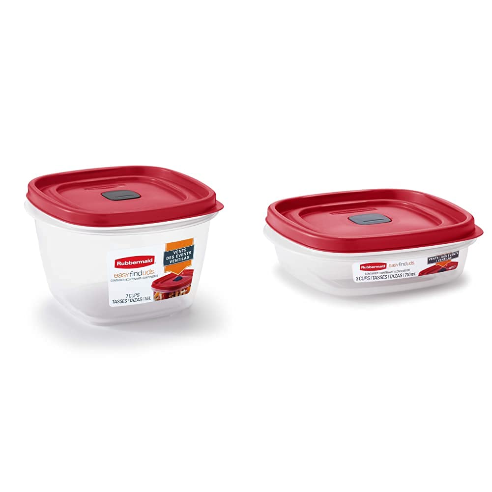 Rubbermaid Easy Find Lids 7-Cup & 3-Cup Food Storage Containers Set - Airtight Kitchen Organization for Leftovers, Meal Prep & Pantry Storage - BPA-Free Plastic - Racer Red