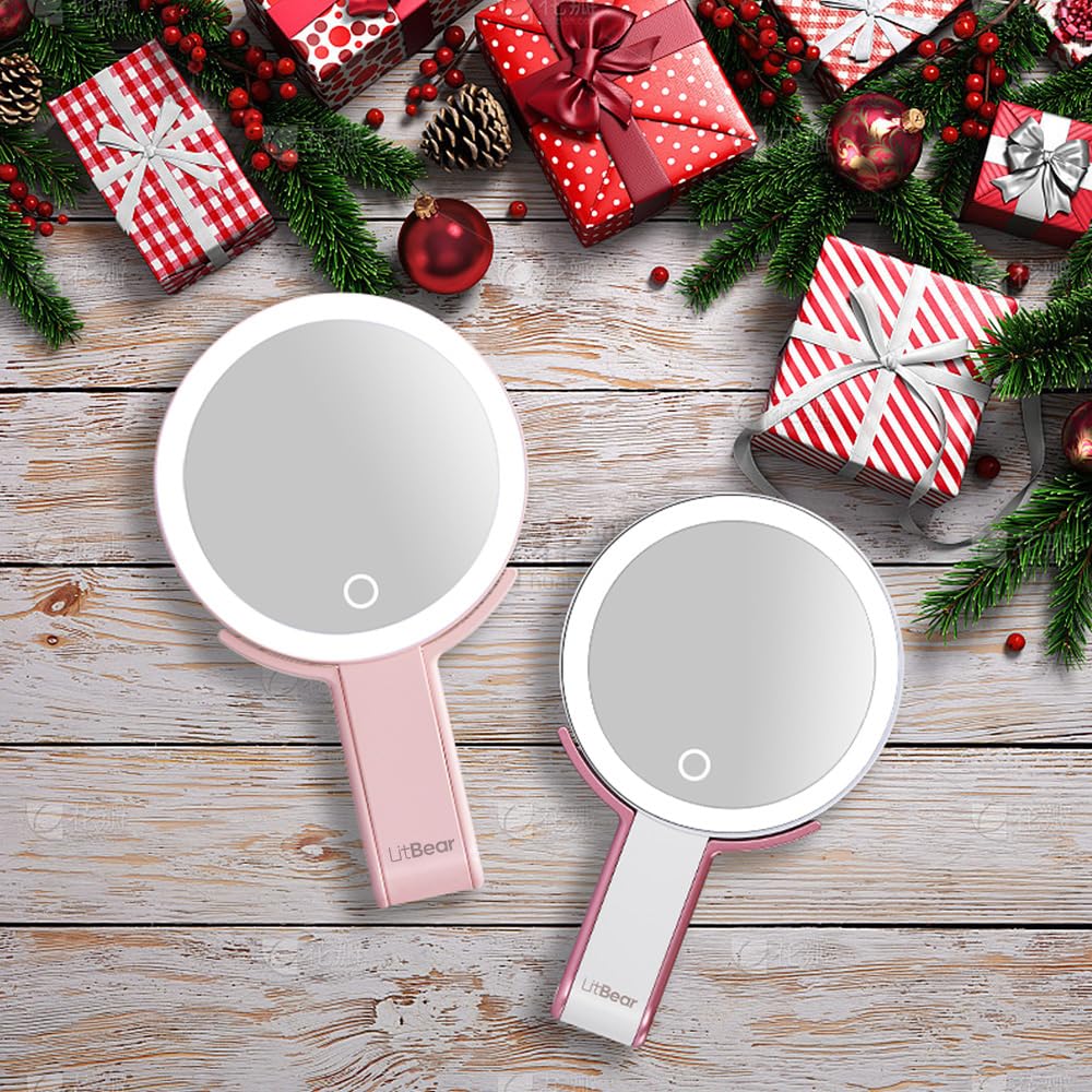 Rechargeable Travel Makeup Mirror with Lights - 10X/1X Magnifying, 3-Color Dimmable LED for Home & Travel