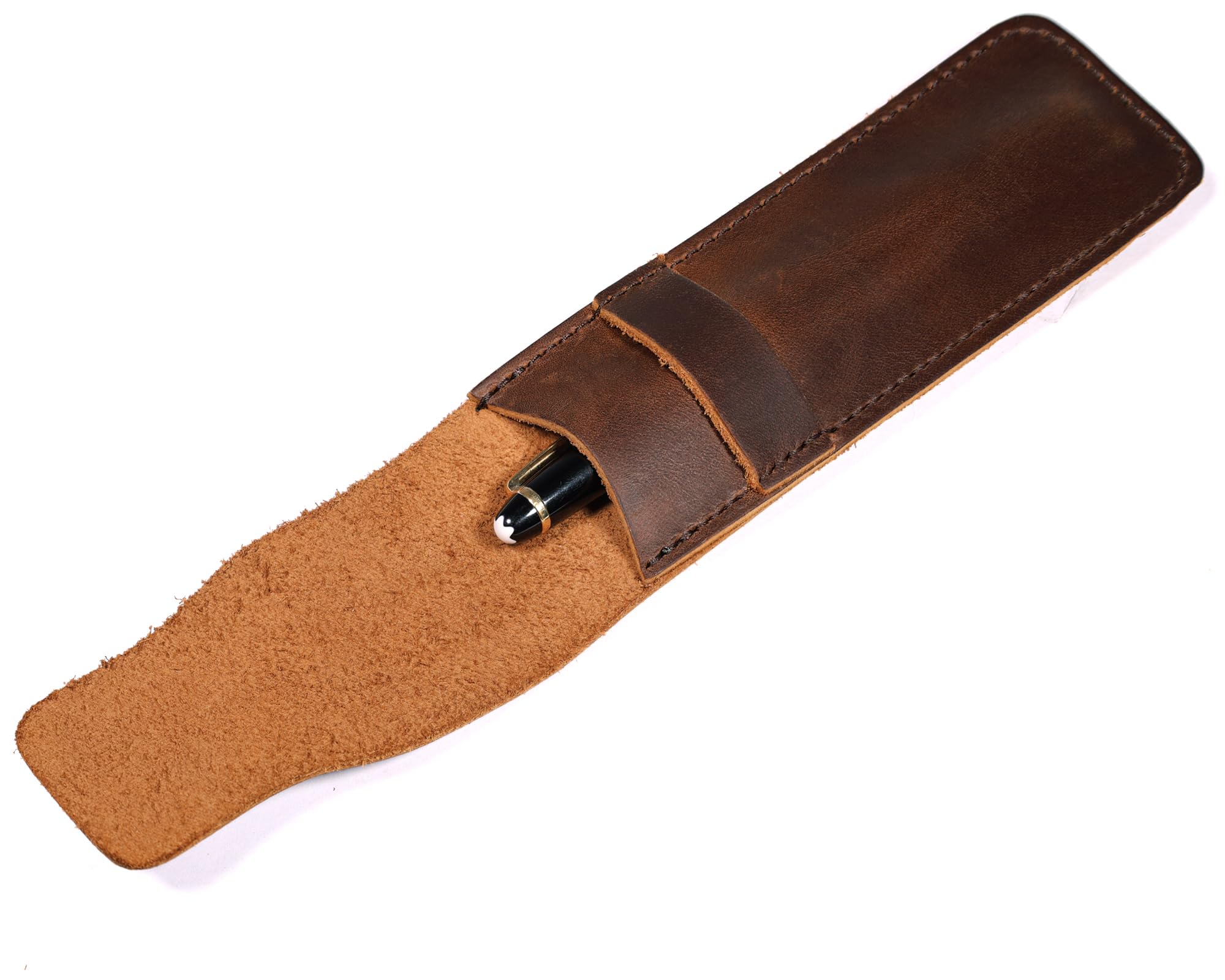 DK86 Genuine Leather Pen Case Holder - Premium Fountain & Multi-Pen Pouch with Protective Sleeve (Small, Coffee Brown) - Perfect for Office, School & Travel Organization