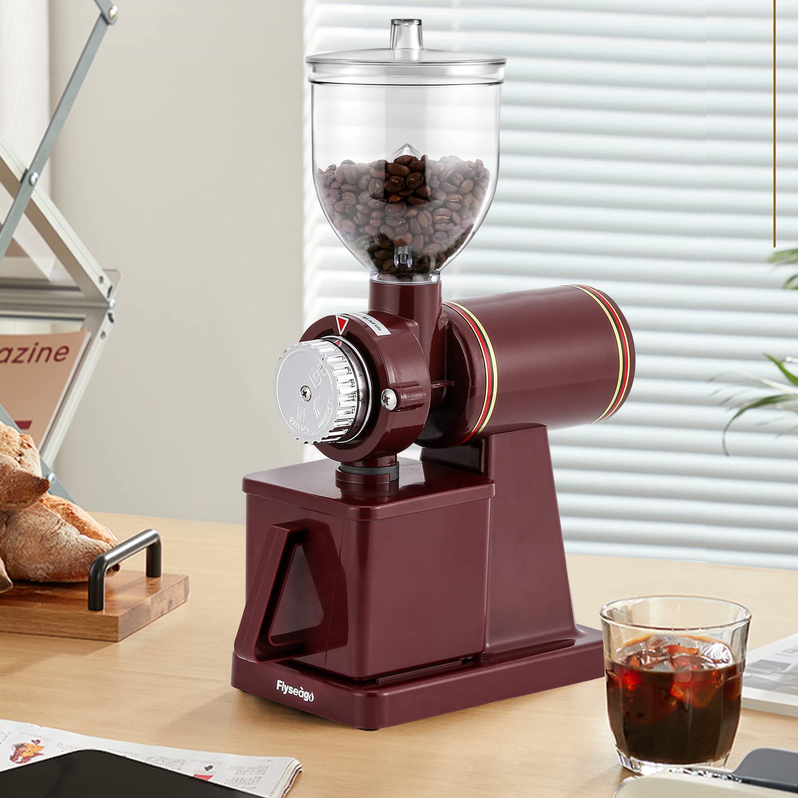 Premium Electric Burr Coffee Grinder for Espresso & Drip - Adjustable Grind Settings, Silent Operation, Includes Brush & Spoon (Red) - Perfect for Home, Office & Coffee Shops