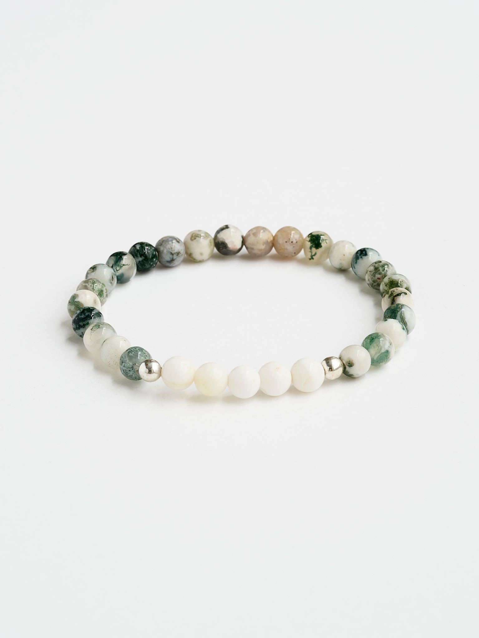 Tree Agate & Mother of Pearl Mala Bead Bracelet for Meditation, Yoga & Spiritual Healing - Handmade Buddhist Prayer Beads for Mindfulness & Stress Relief