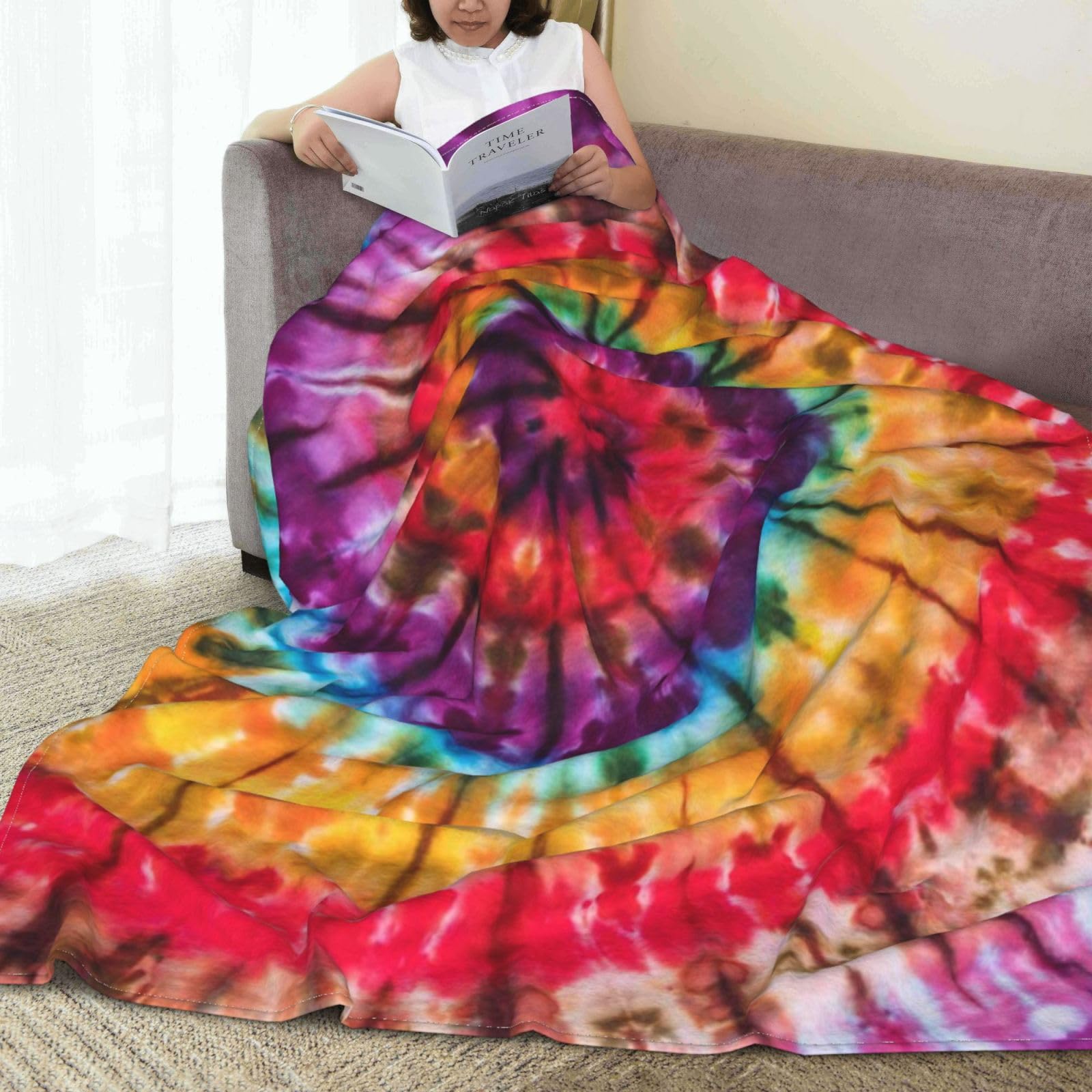 Tie Dye Rainbow Fleece Blanket - Soft Lightweight Flannel Throw Blanket 60