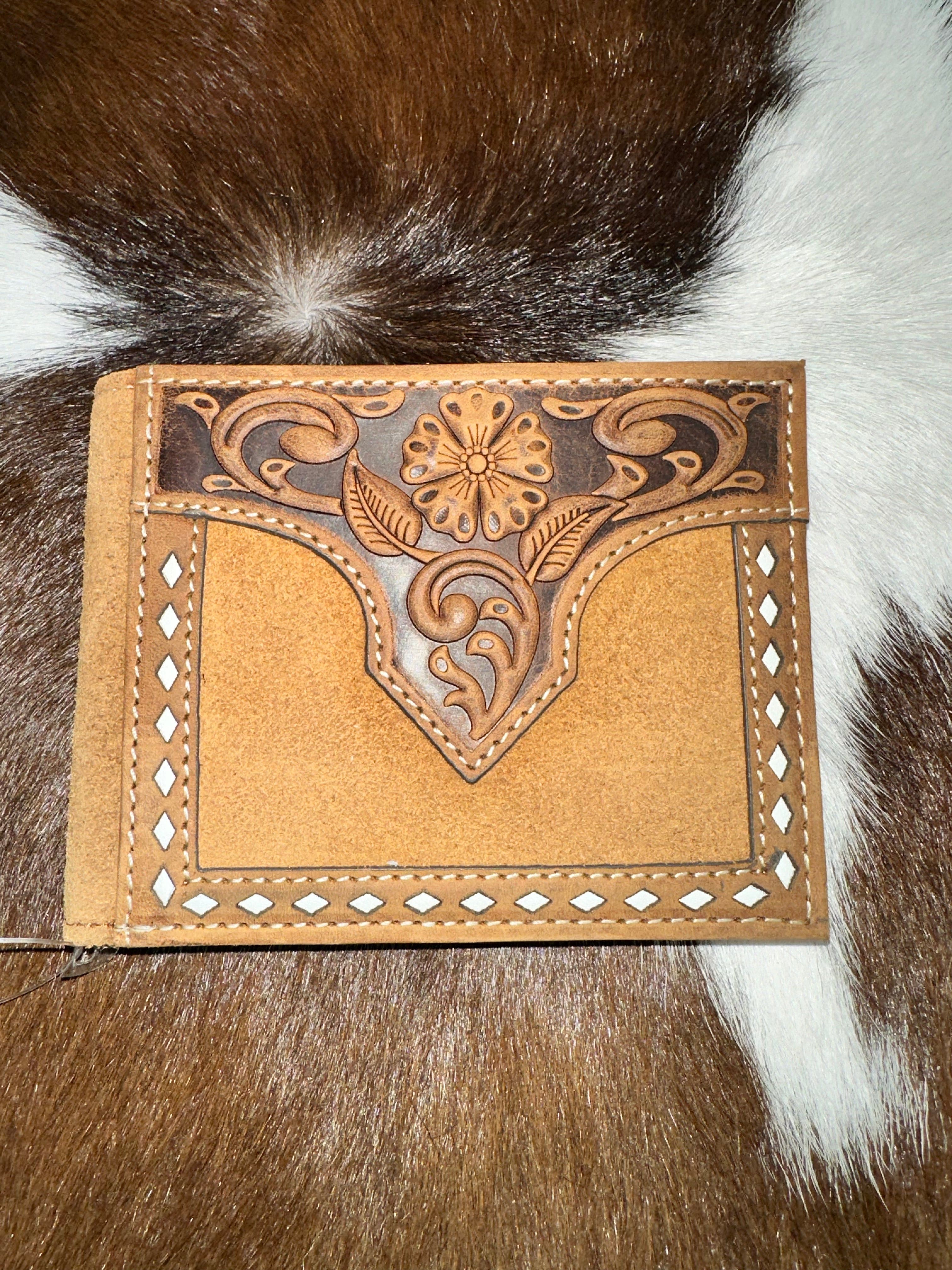 Genuine Leather Men's Floral Laced Bifold Wallet - Stylish & Durable Slim Wallet for Everyday Use, Travel, and Gifts