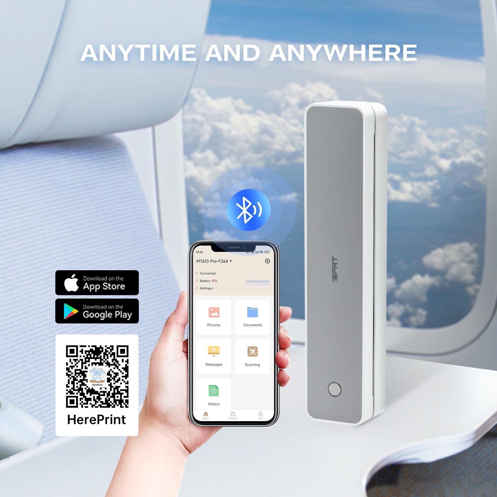 iDPRT Wireless Portable Thermal Printer - 300DPI Inkless Mobile Printer for Travel, Home, Office & Vehicle Use | Bluetooth Compatible with Smartphone & PC | Supports 8.5