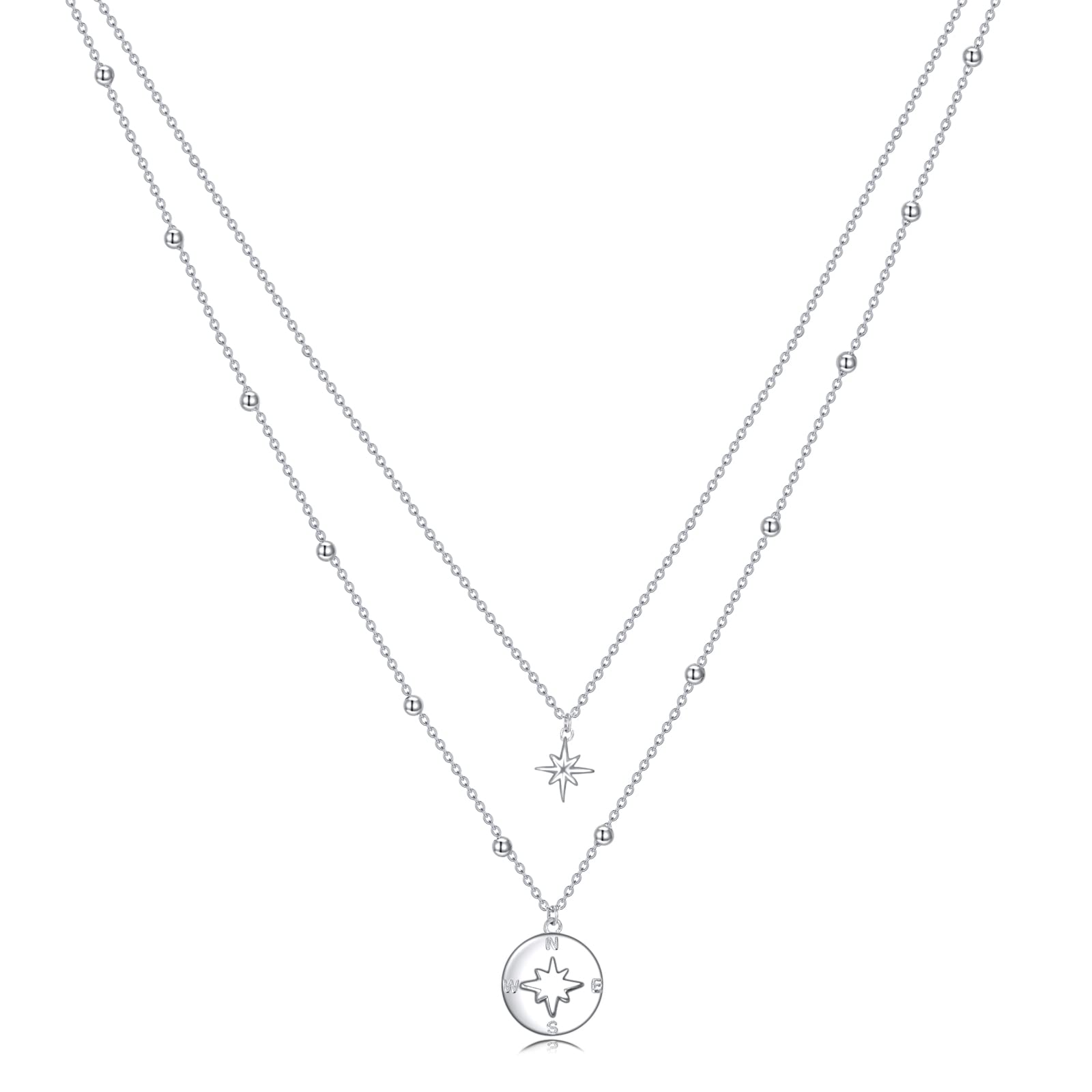 Compass Necklace for Women - Sterling Silver Graduation Gift, Christmas Jewelry, Layered Necklace for Travel & Adventure - Perfect for Everyday Wear, Special Occasions & Gifts