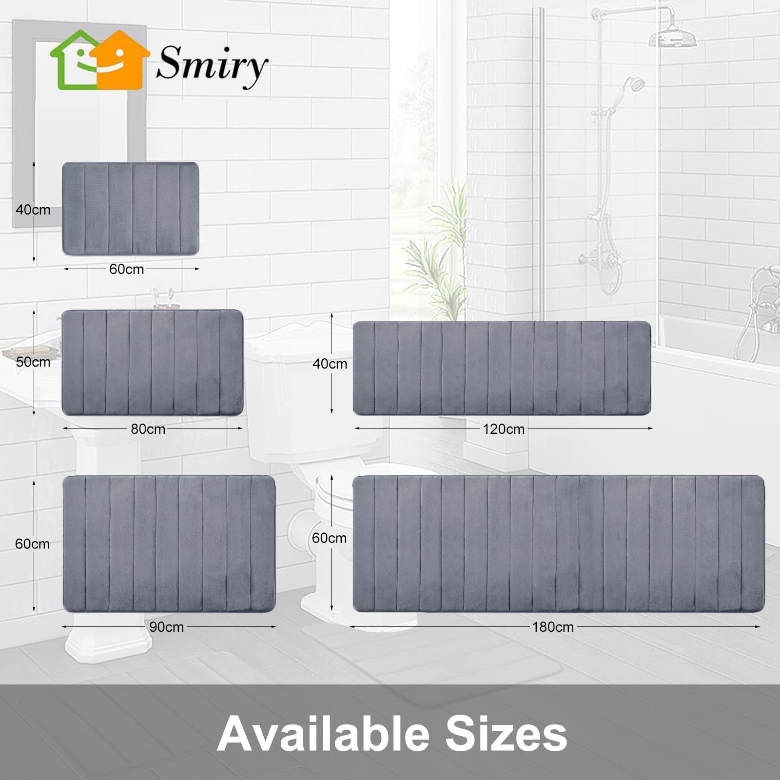 Smiry Memory Foam Bath Mat 40x60cm - Ultra Soft Non-Slip Super Absorbent Bathroom Floor Mat - Machine Washable Quick Dry Bath Rug - Dark Grey - Perfect for Bathroom, Shower & Spa Areas