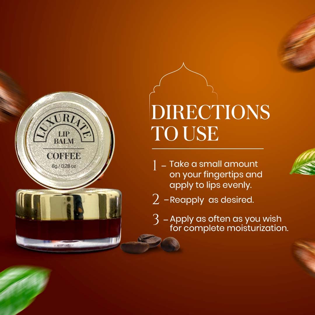 Organic LUXURIATE Coffee Lip Balm - Paraben & Sulfate Free Lip Gloss for Dry & Chapped Lips Care - 8g Moisturizing Lip Treatment for Men & Women - Perfect for Winter Skincare & Daily Hydration