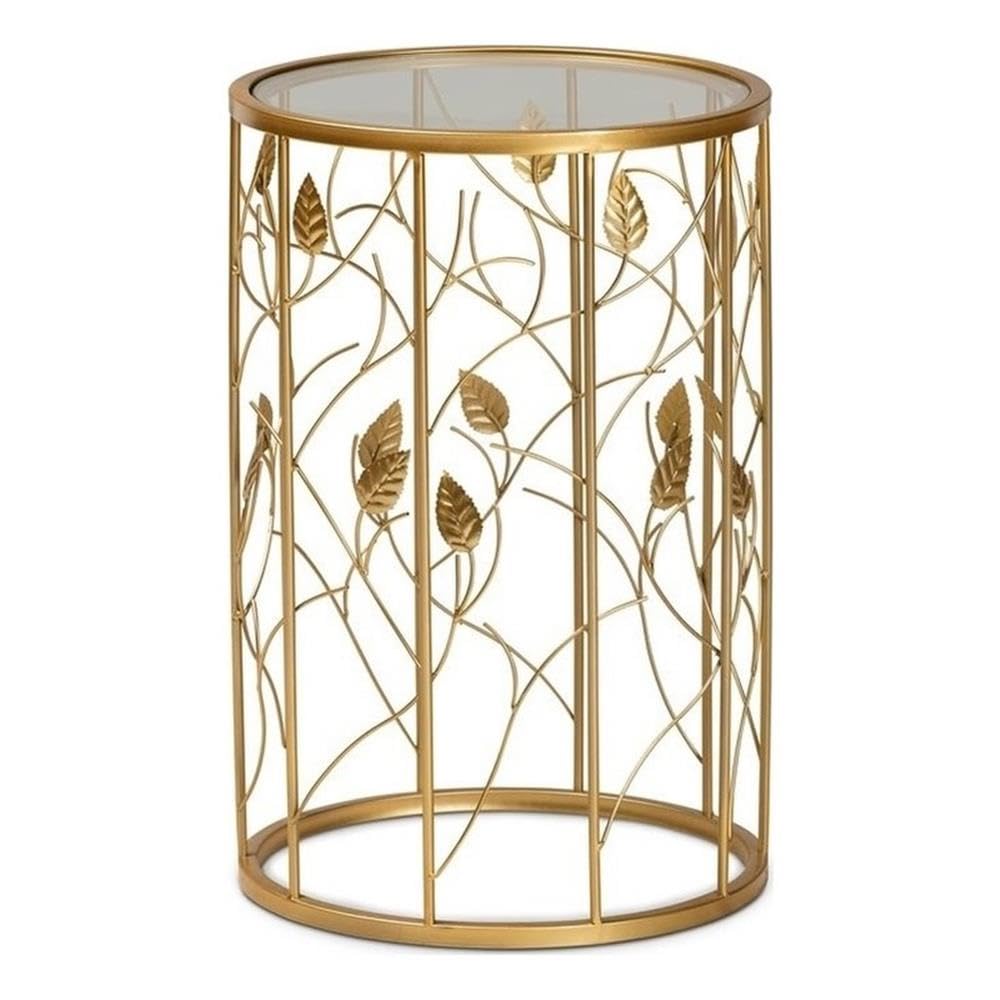 Allora Modern End Table with Metal Frame & Tempered Glass Top in Brushed Gold Finish - Perfect for Living Room, Bedroom or Office Decor