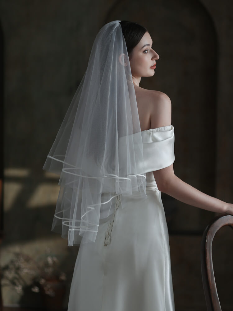 2 Layer Tulle Wedding Bridal Veil - Midi Length Cathedral Veil with Comb - Perfect for Bridal Shower, Ceremony & Reception (Style V853xmj)