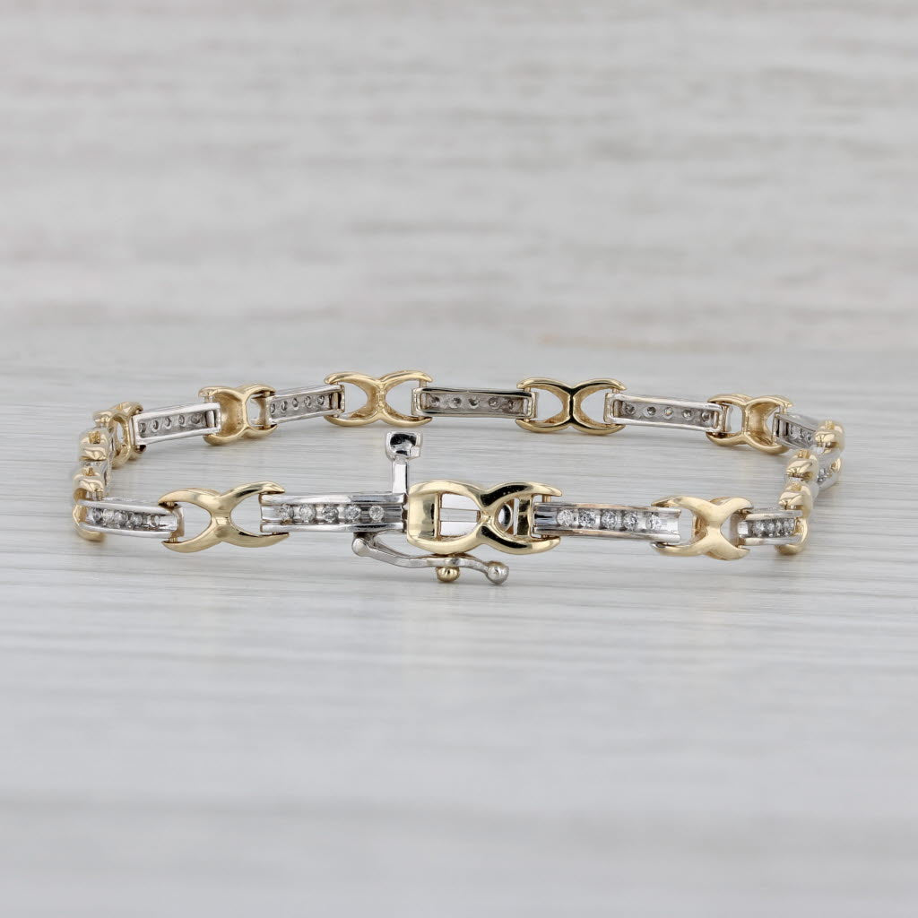 0.40ctw Diamond Bar X Link Bracelet - 10k White & Yellow Gold - 7.25
