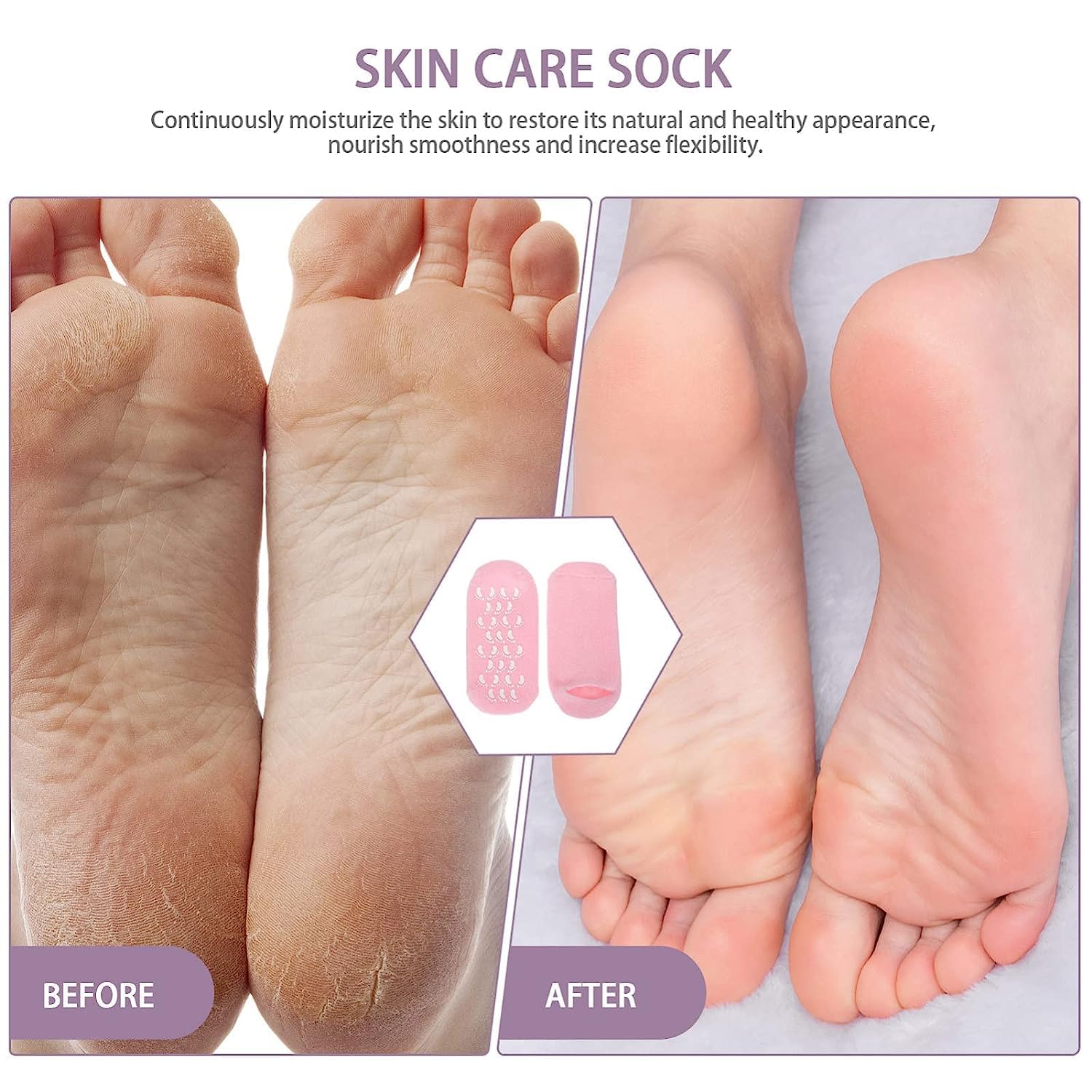 BIYALI Moisturizing Gel Socks for Dry Cracked Feet - Softening & Healing Overnight Foot Care with Non-Slip Silicone Design - Perfect for Spa Treatment, Rough Skin Repair & Daily Foot Moisturizing (1 Pair) - Ideal for Home Relaxation, Pedicure Aftercare & Winter Foot Protection