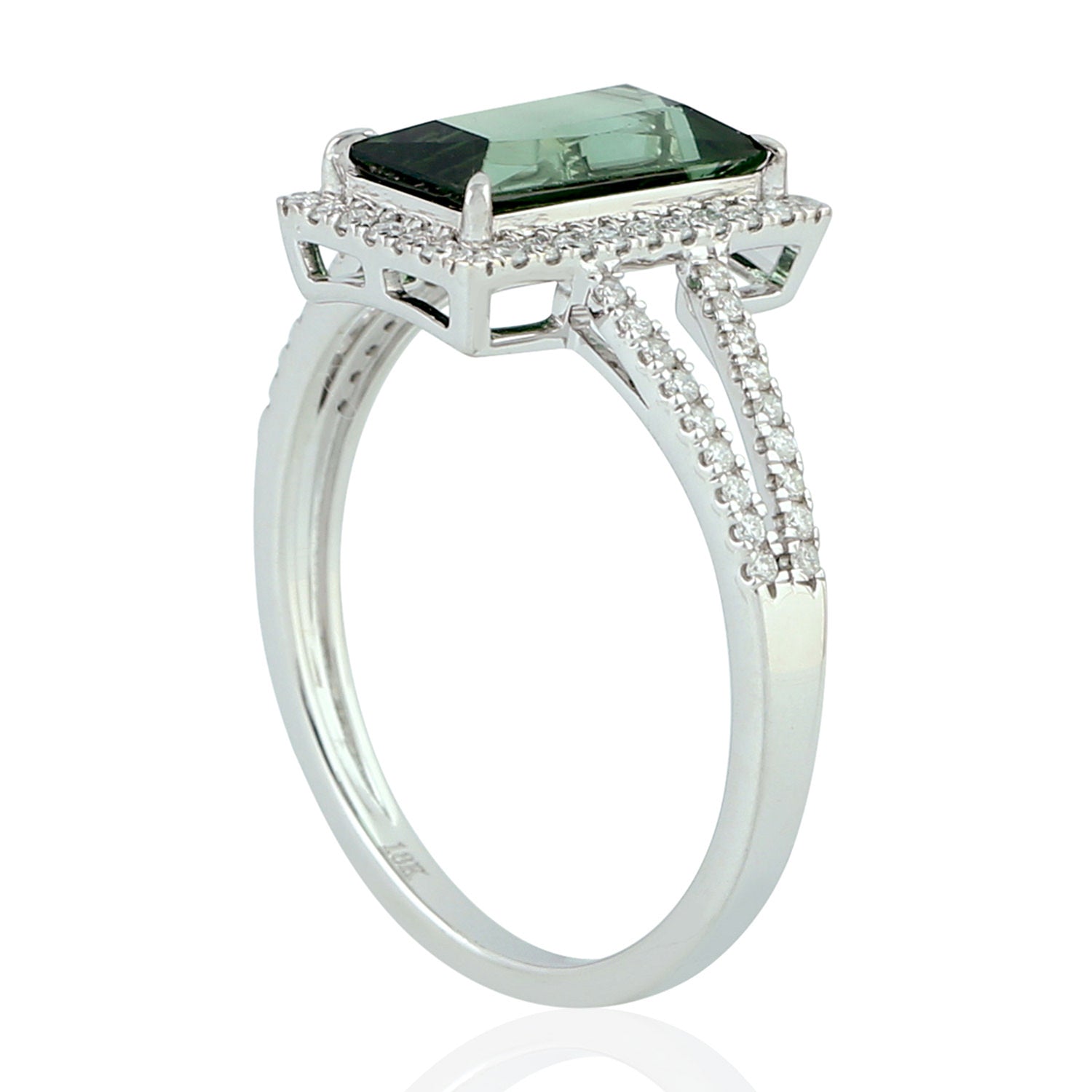 18K White Gold Green Tourmaline Pave Diamond Handmade Long Ring - Elegant Statement Jewelry for Weddings, Parties & Special Occasions