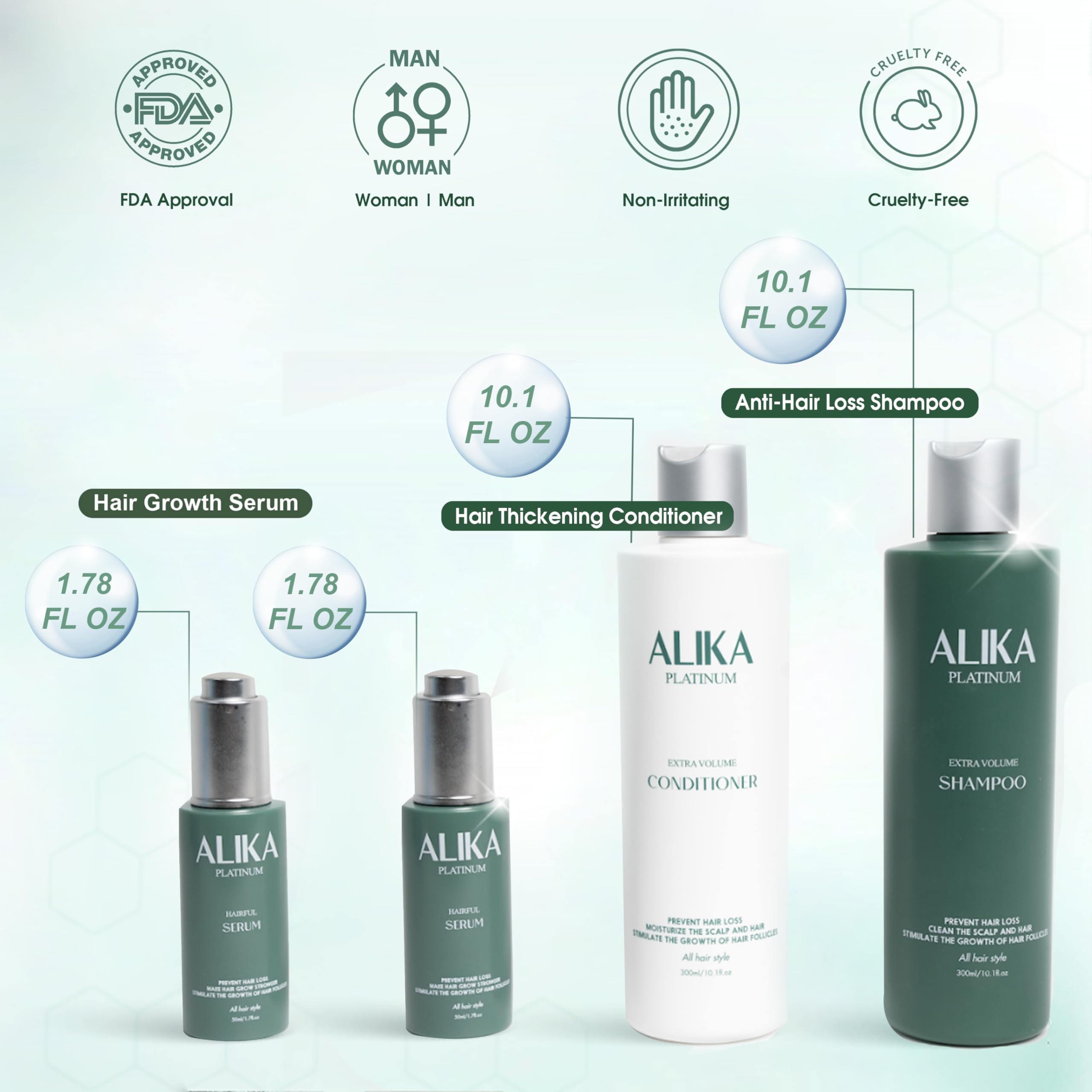 ALIKA Hair Growth Shampoo, Conditioner & 2 Serum Set for Women & Men - Anti Hair Loss Treatment for Dry, Oily & Normal Scalp - Promotes Thicker, Longer & Gorgeous Hair - Perfect for Daily Hair Care & Scalp Nourishment