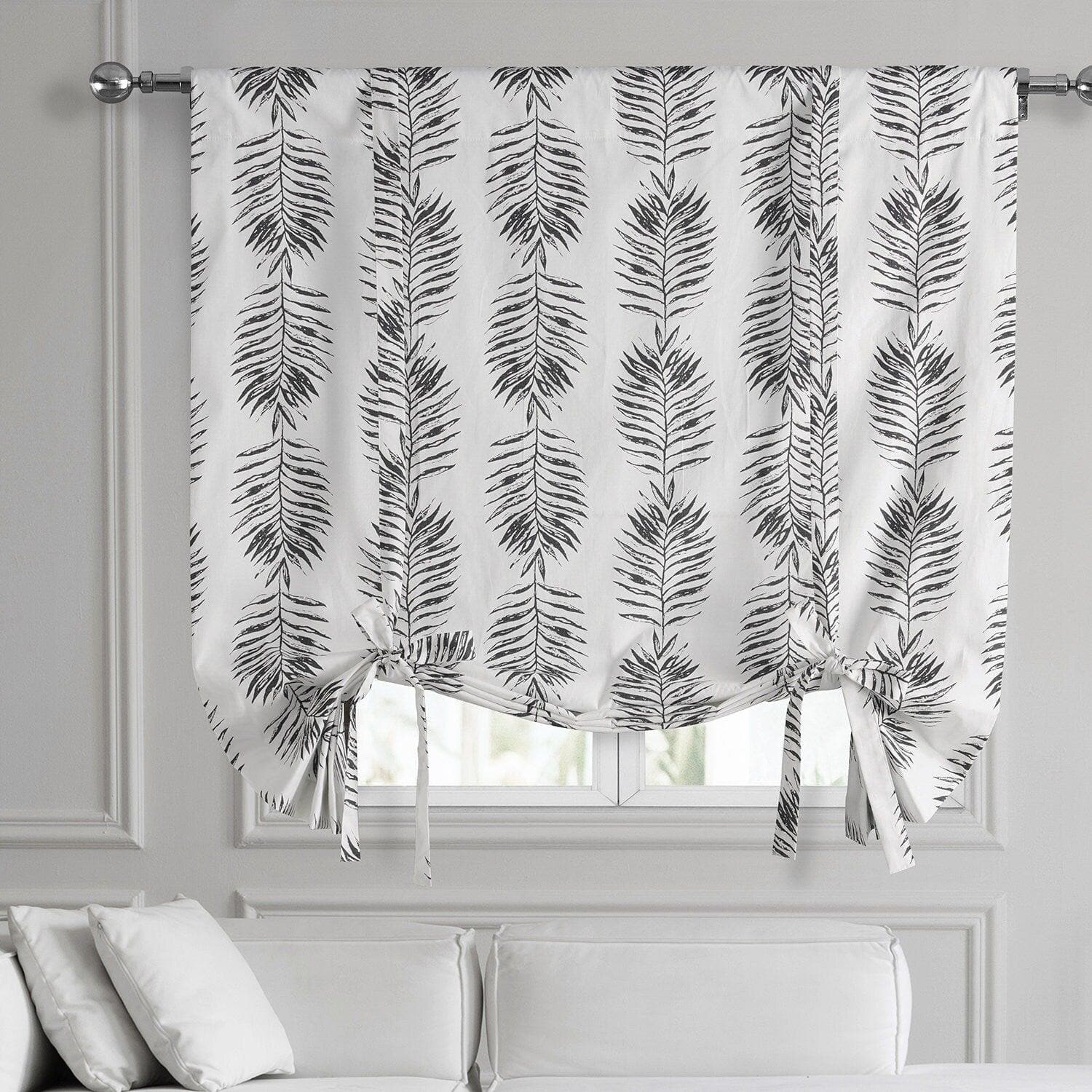 Sago Black Ink Floral Printed Cotton Room Darkening Tie Up Window Shade - Elegant Black Floral Curtain for Bedroom & Living Room, Light Blocking Window Treatment for Home Decor
