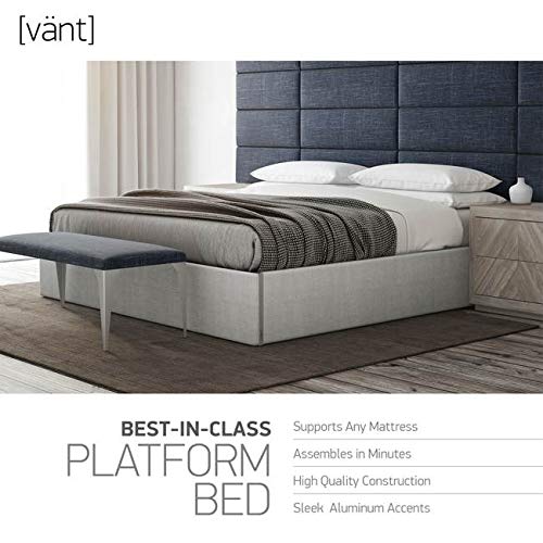VANT Upholstered Platform Bed Frame - Queen Size Blue Denim Weave - No Box Spring Needed with Sturdy Foundation - Modern Bedroom Furniture for Adults - Perfect for Master Bedrooms, Guest Rooms & Apartments