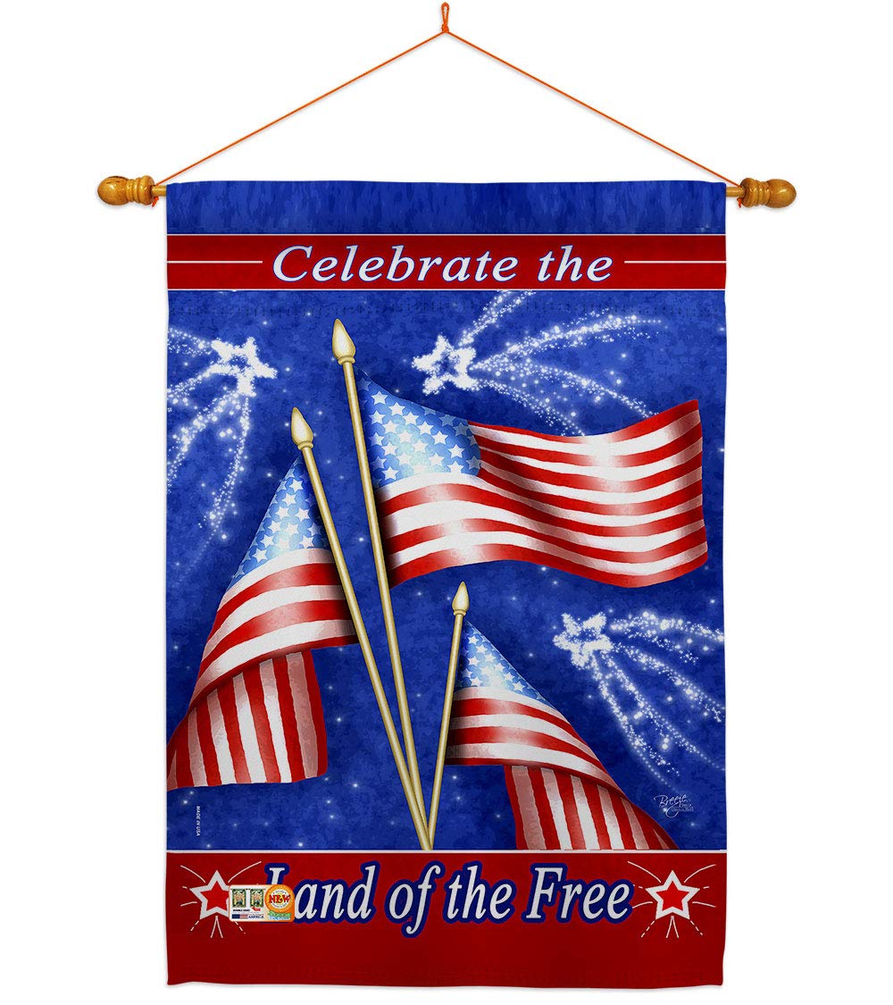 Patriotic Americana House Flag Set - 28x40in w/Flagpole for 4th of July Decor