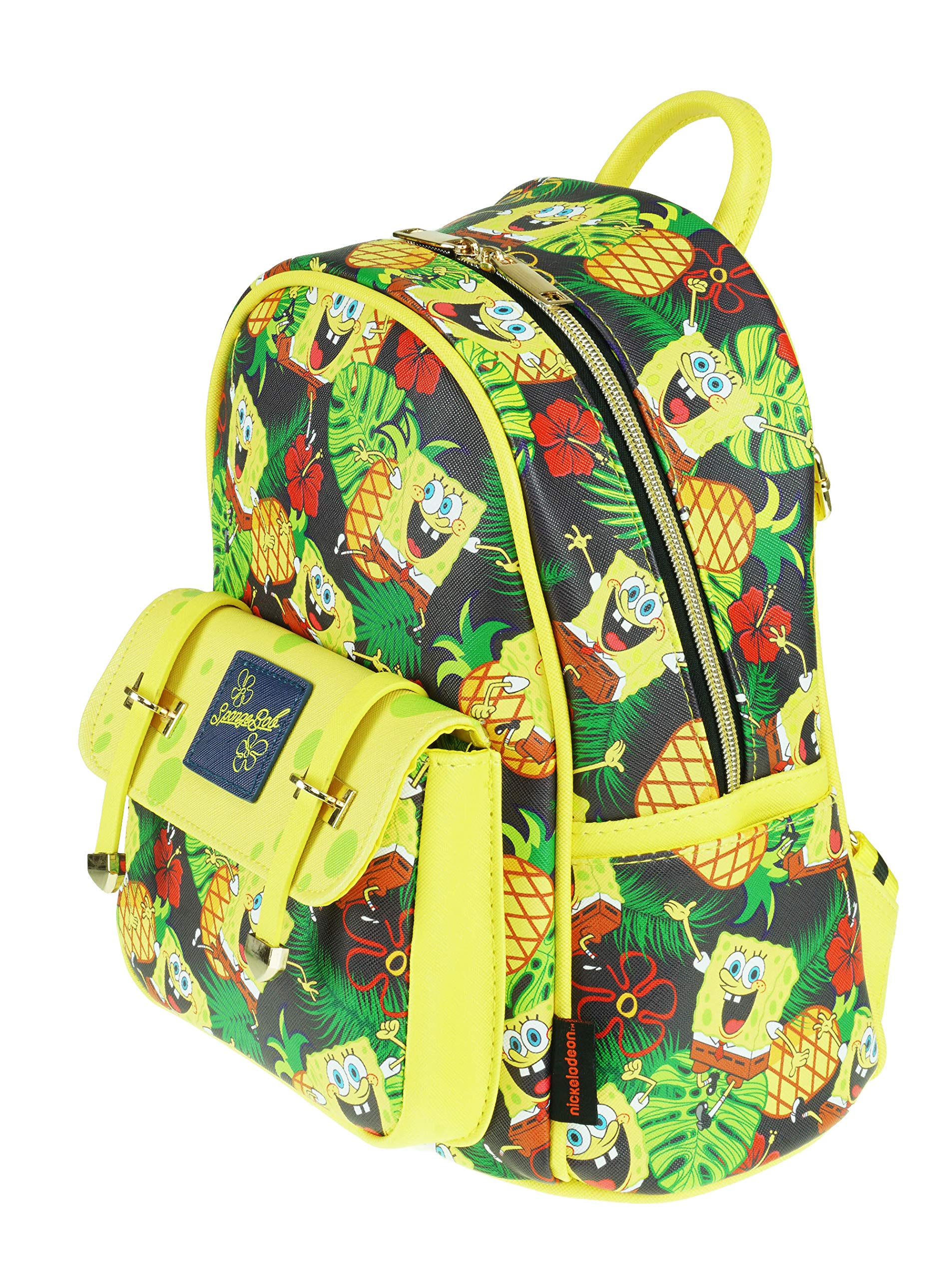 SpongeBob 11 Inch Mini Backpack for Kids - Waterproof Faux Leather School Bag with Adjustable Straps, Multicolor Small Backpack for Boys & Girls - Perfect for School, Travel & Daily Use