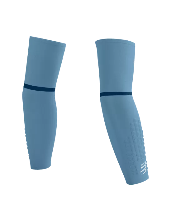 Compressport Unisex ArmForce Ultralight Sleeves - Denim/White Reflective for Running, Cycling & Outdoor Sports | UV Protection & Muscle Support
