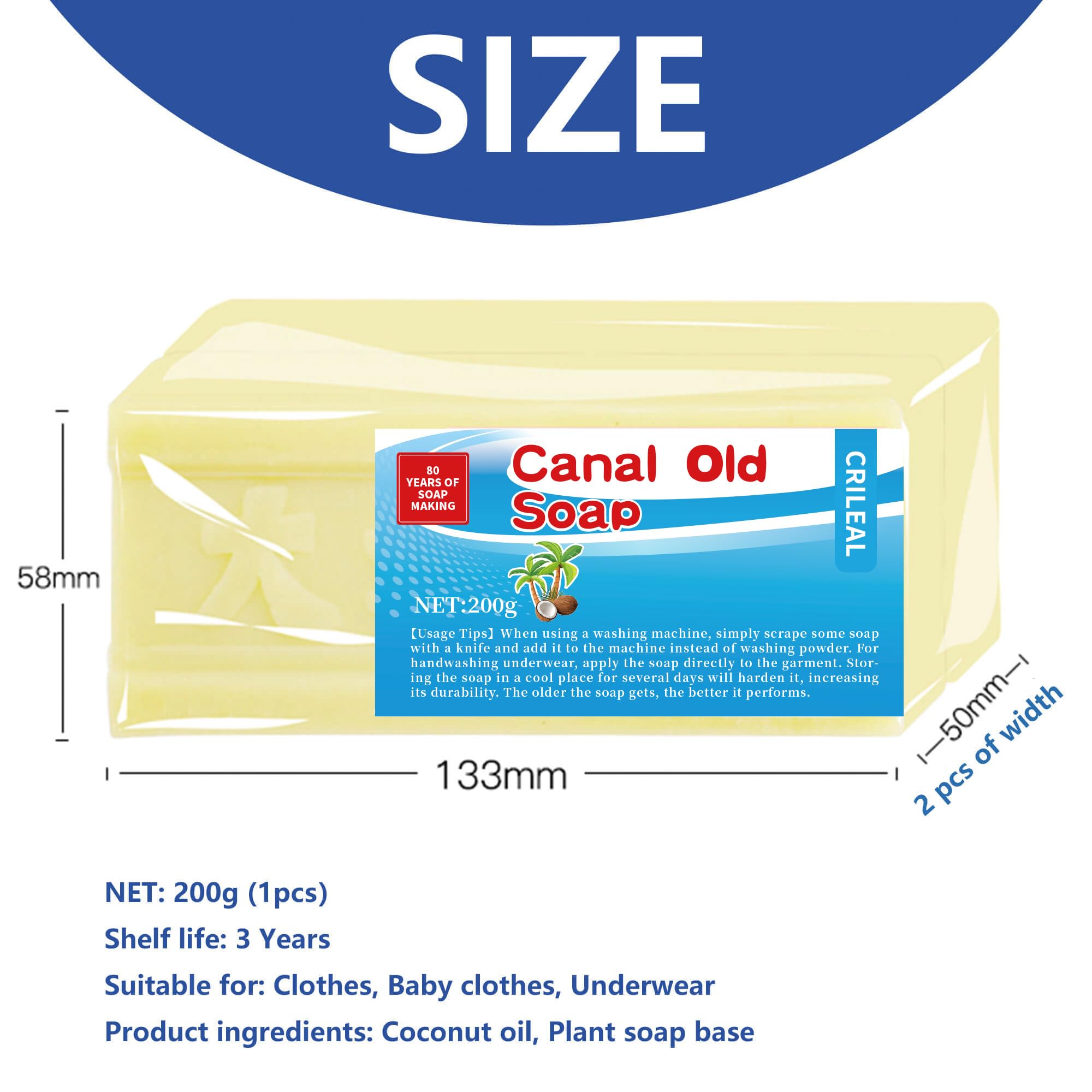 Canal Soap with Brush - Stain Remover for Clothes & Underwear (7oz, 4pc) - Laundry & Travel Use