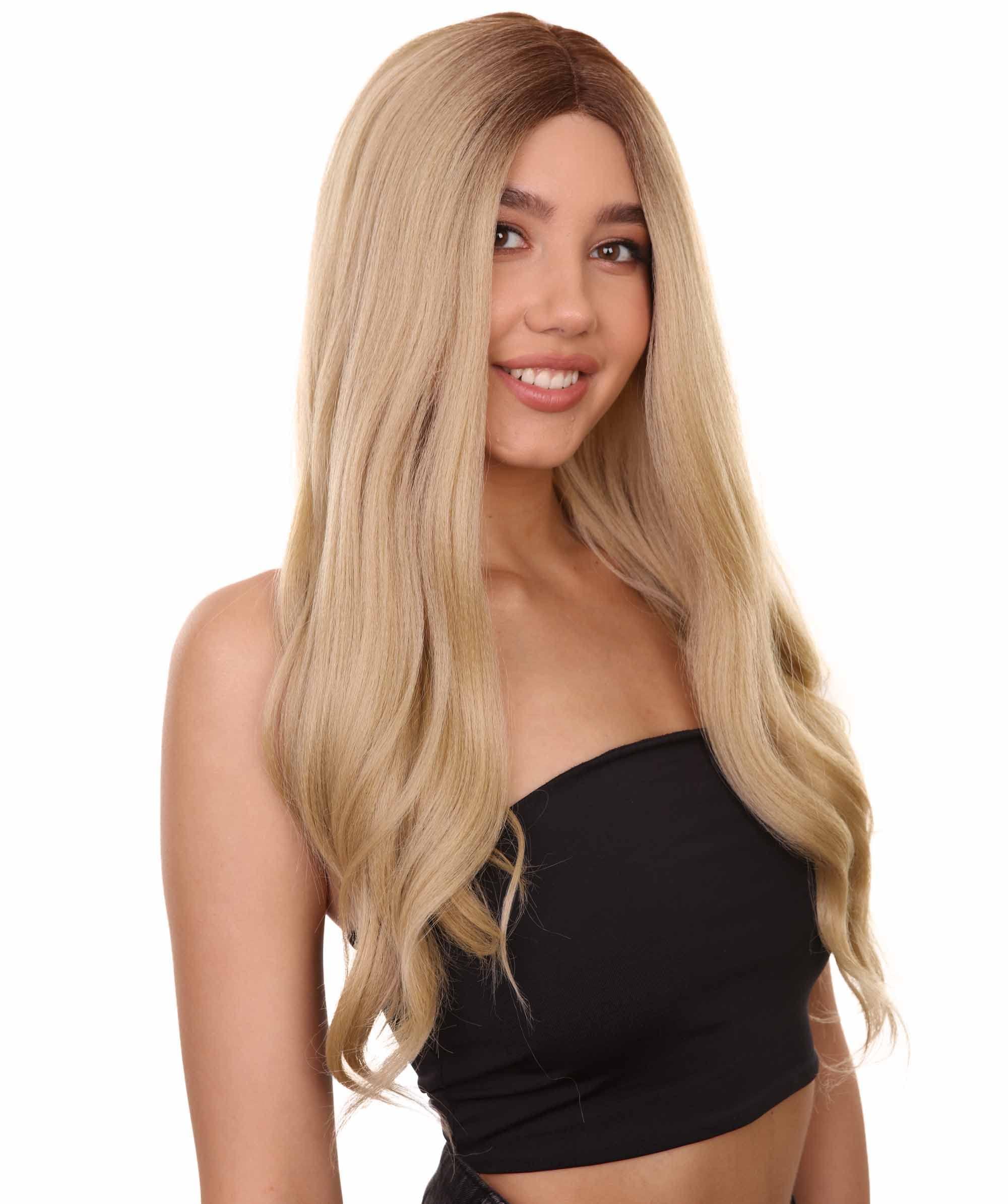 Mary-Kate Women's Long Lace Front Wavy Wig with Dark Roots - Natural Looking Synthetic Hair for Cosplay, Halloween & Daily Fashion - Heat Resistant & Comfortable for All-Day Wear