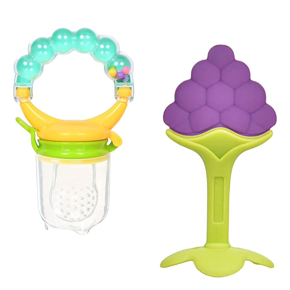 Joy Buzz BPA-Free Silicone Baby Rattle Teether Toy - Safe Teething Relief for Infants 0-12 Months - Green & Blue - Perfect for Soothing Sore Gums & Sensory Play