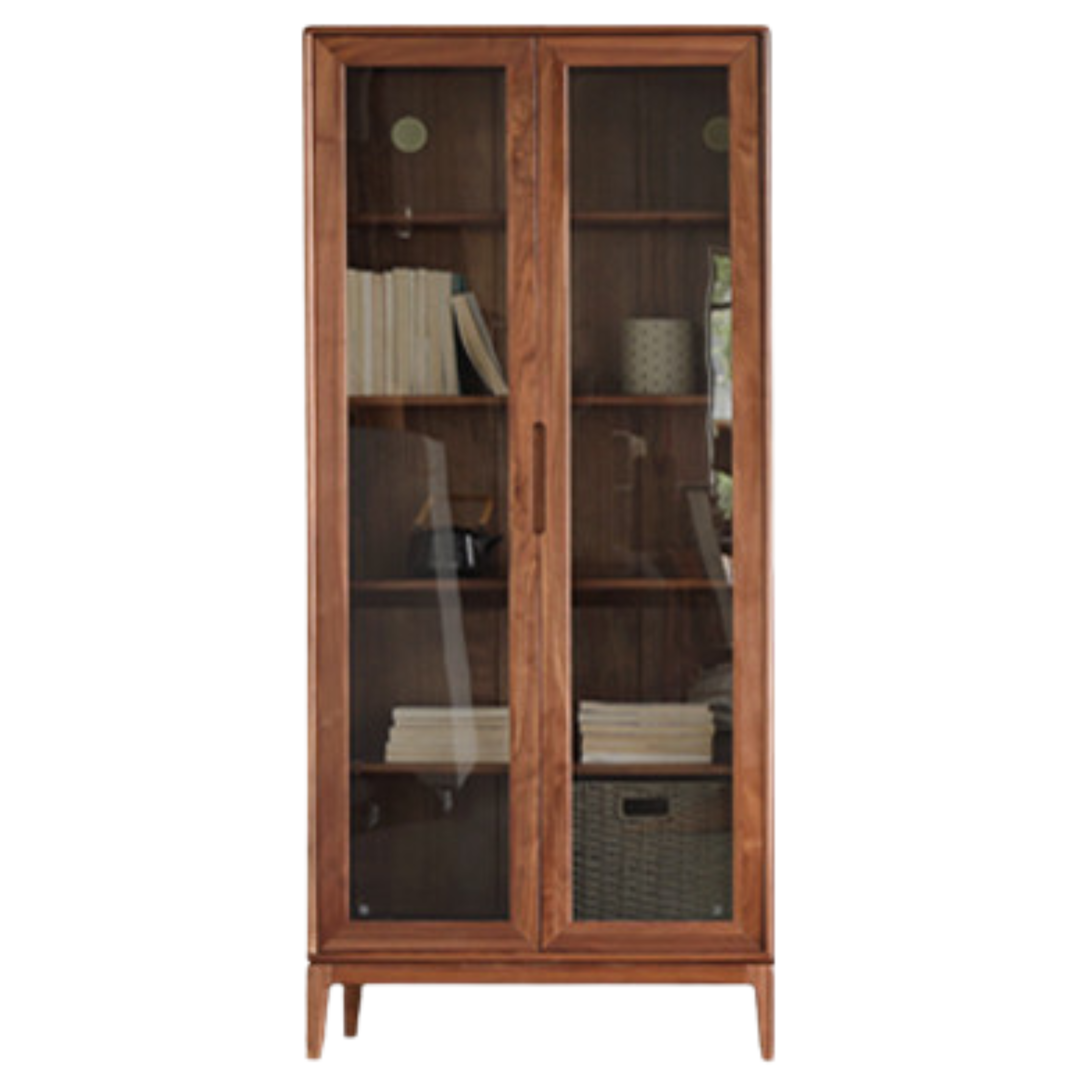 Premium Black Walnut & Ash Solid Wood Bookcase with Dust-Proof Glass Doors - Stylish Home Office & Living Room Storage Solution