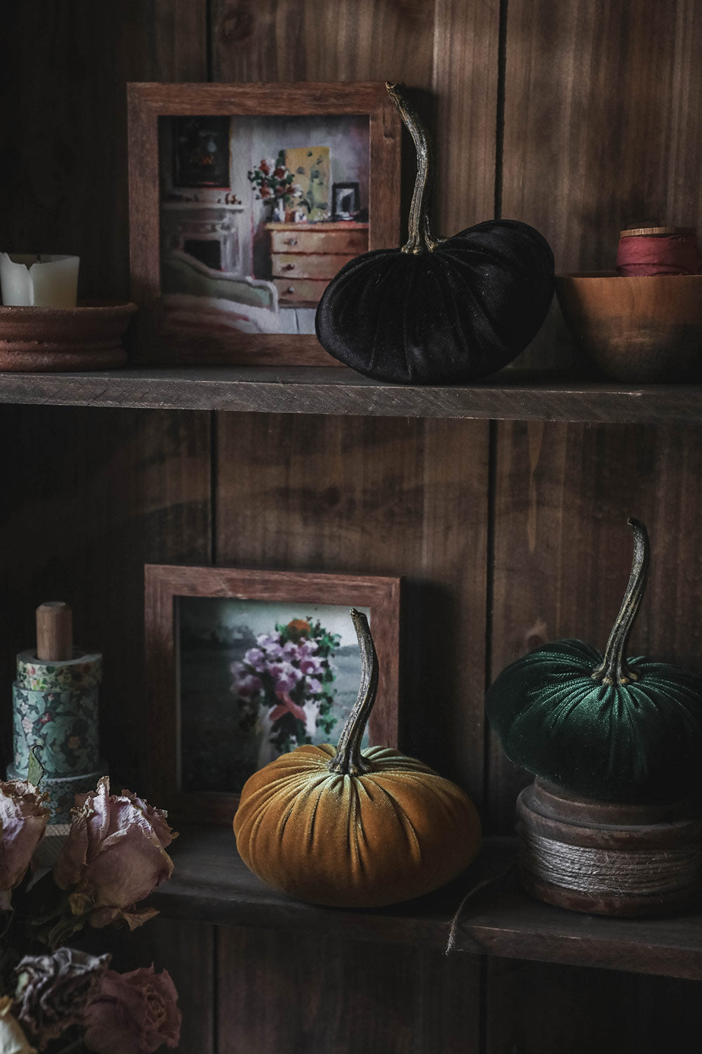 Luxury Velvet Pumpkin Decor for Fall - Elegant Autumn Home Decor, Thanksgiving & Halloween Table Centerpiece, Seasonal Mantel Display