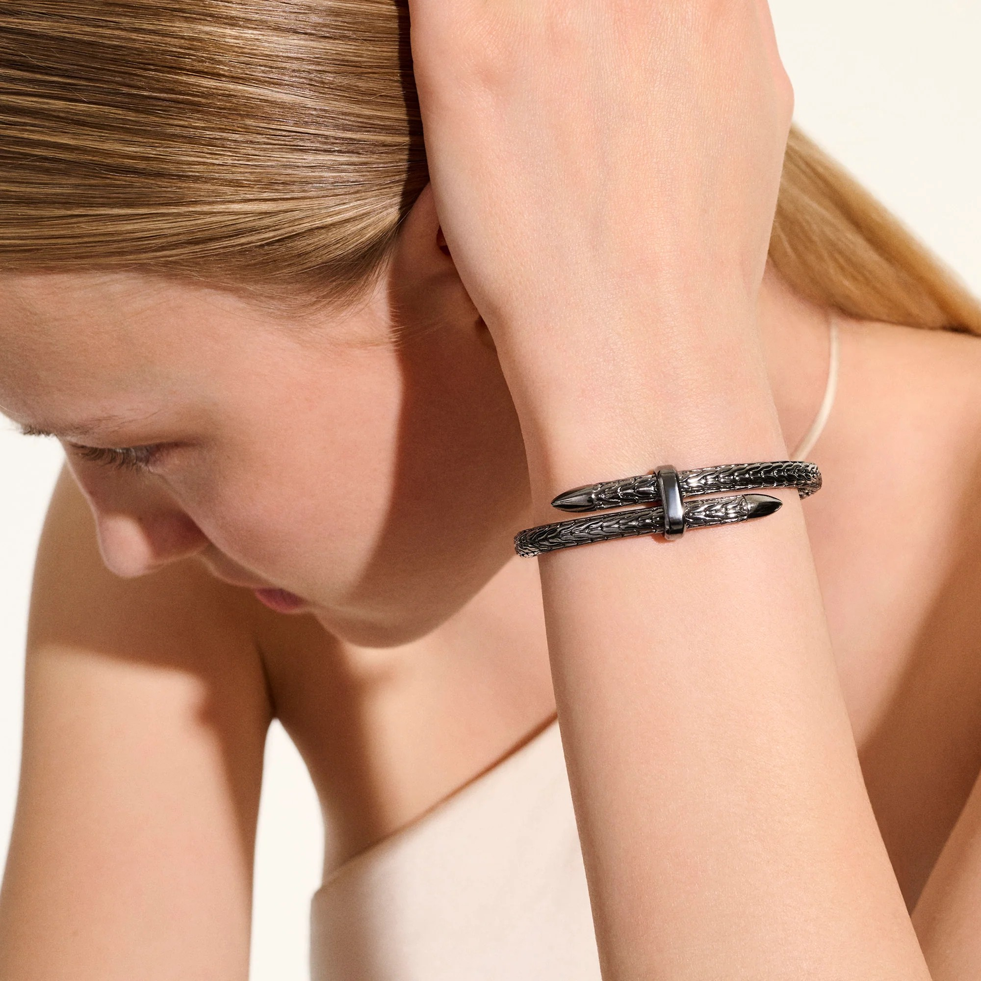 Dark Sterling Silver Spear Flex Cuff Bracelet - Adjustable Bangle for Women & Men - Elegant Jewelry Gift for Everyday Wear & Special Occasions