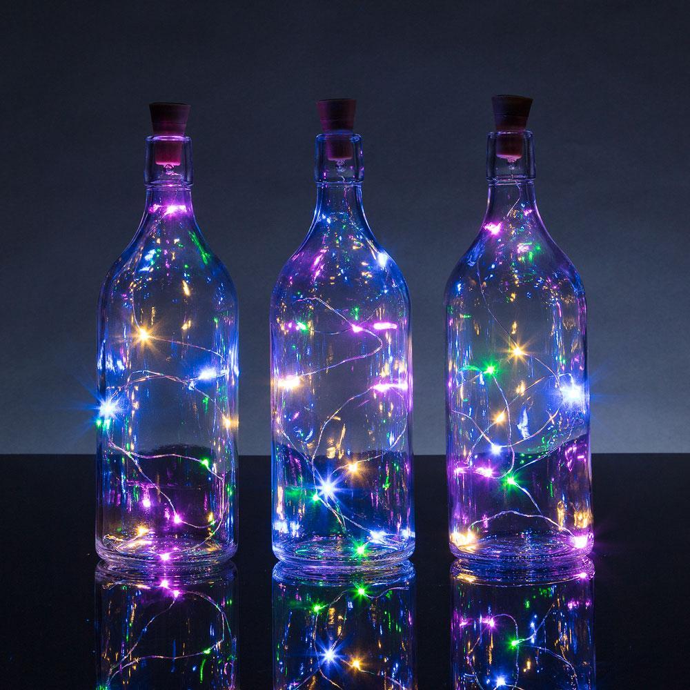 3 Pack 10 Super Bright RGB LED Solar Powered Wine Bottle Lights with Cork - DIY Fairy String Lights for Home, Wedding, Party Decoration - Perfect for Outdoor Garden, Patio, and Holiday Decor