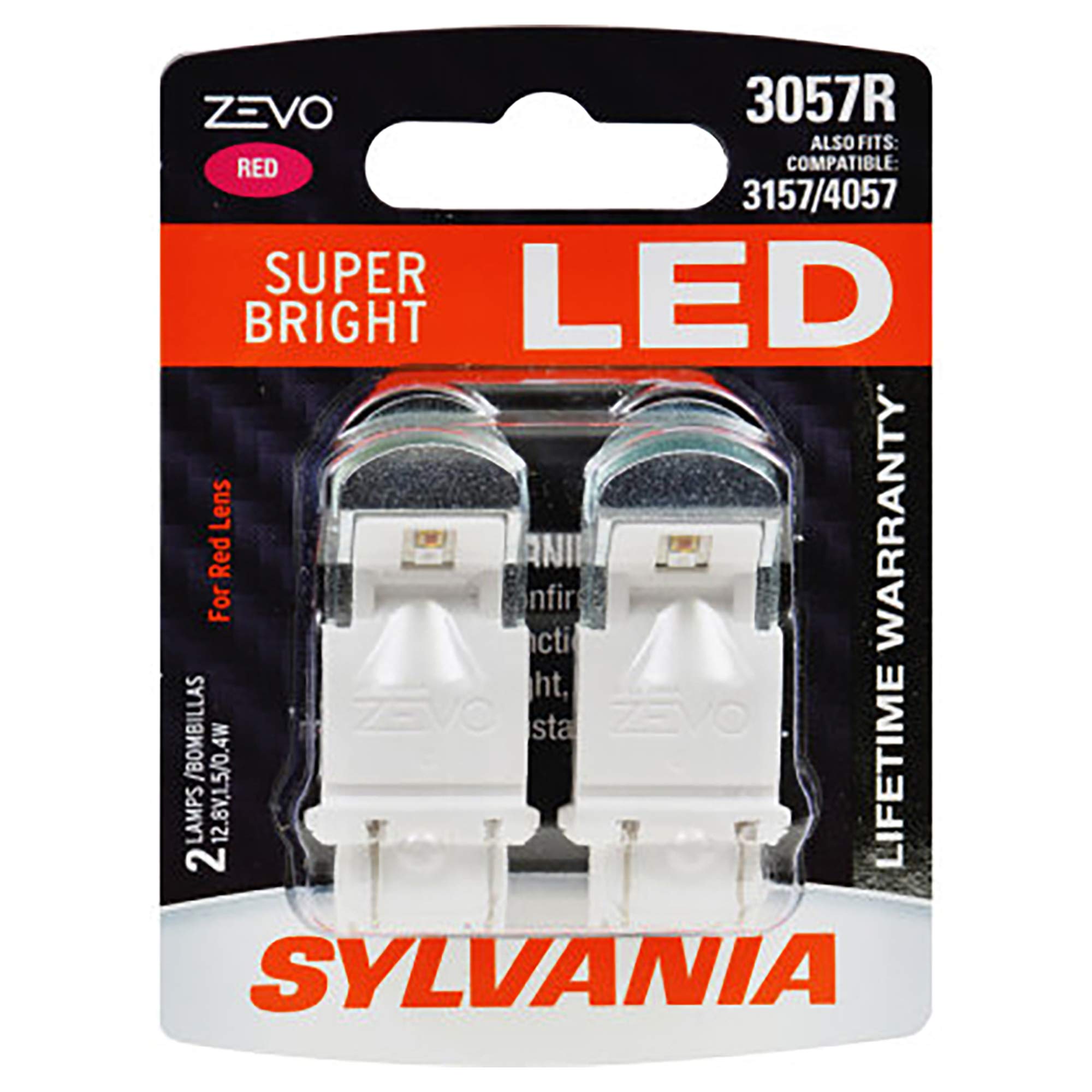SYLVANIA 3057 ZEVO Red LED Bulbs - 2 Pack for Car Tail & Brake Lights