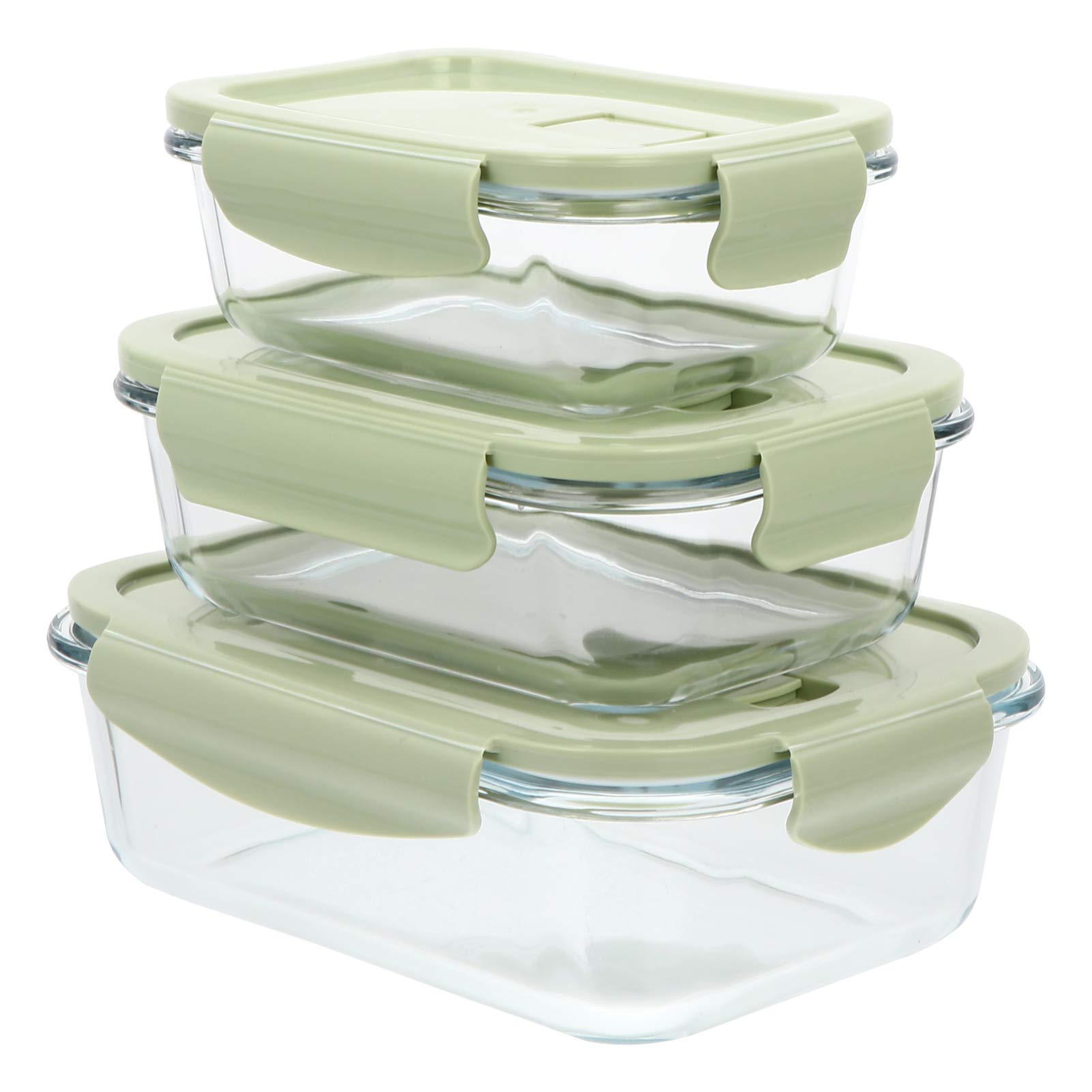 HEMOTON 3-Piece Airtight Glass Food Storage Containers with Lids - Bento Lunch Box, Meal Prep & Food Preservation Containers for Home, Kitchen & Office Use