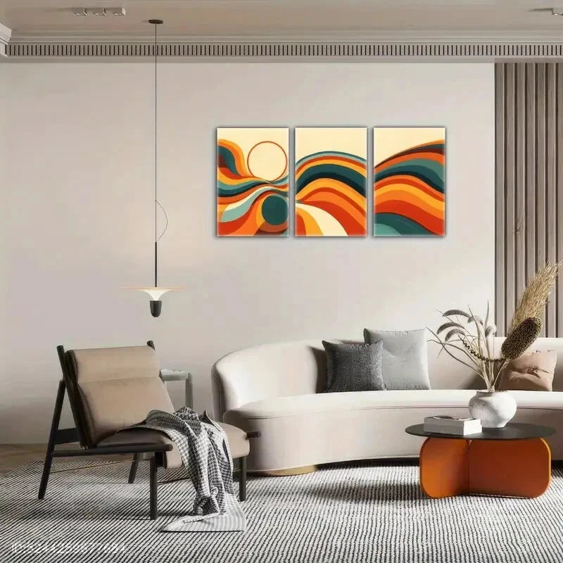3-Piece Abstract Bold Red, Yellow & Earthy Tones Metal Wall Art - Ready to Hang Modern Home Decor for Living Room, Bedroom & Office