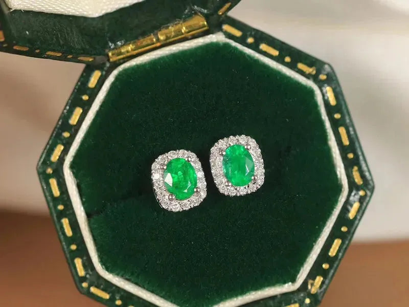 18K White Gold Earrings with Real Natural Emerald & Diamond | Classic Fine Jewelry for Women | Elegant Gift for Wife, Mom, Anniversary, Birthday | Perfect for Weddings, Parties & Special Occasions