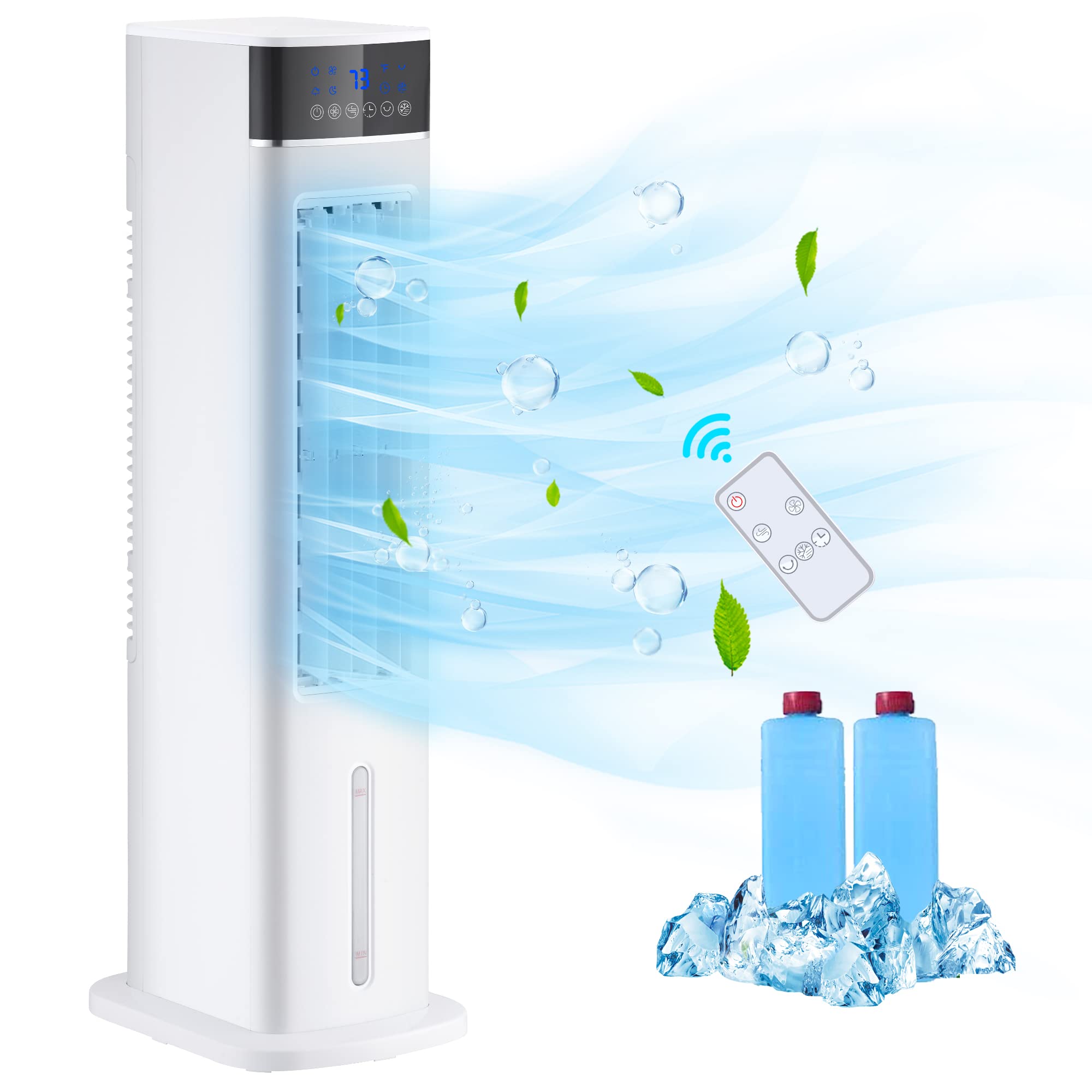 AKIRES 30 Inch Oscillating Tower Fan with Evaporative Air Cooler - 3 Speeds, 3 Modes, 12H Timer, Remote & Panel Control - Bladeless Cooling Fan for Home, Bedroom, Office - Perfect for Summer Cooling & Indoor Comfort