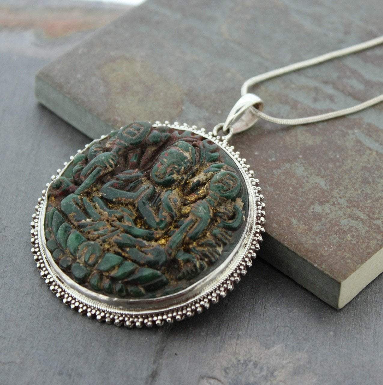 Unique Handcrafted Jade Chenrezig Pendant - Tibetan Buddhist Meditation Necklace for Spiritual Protection & Peace | Perfect for Yoga, Mindfulness & Gift Giving